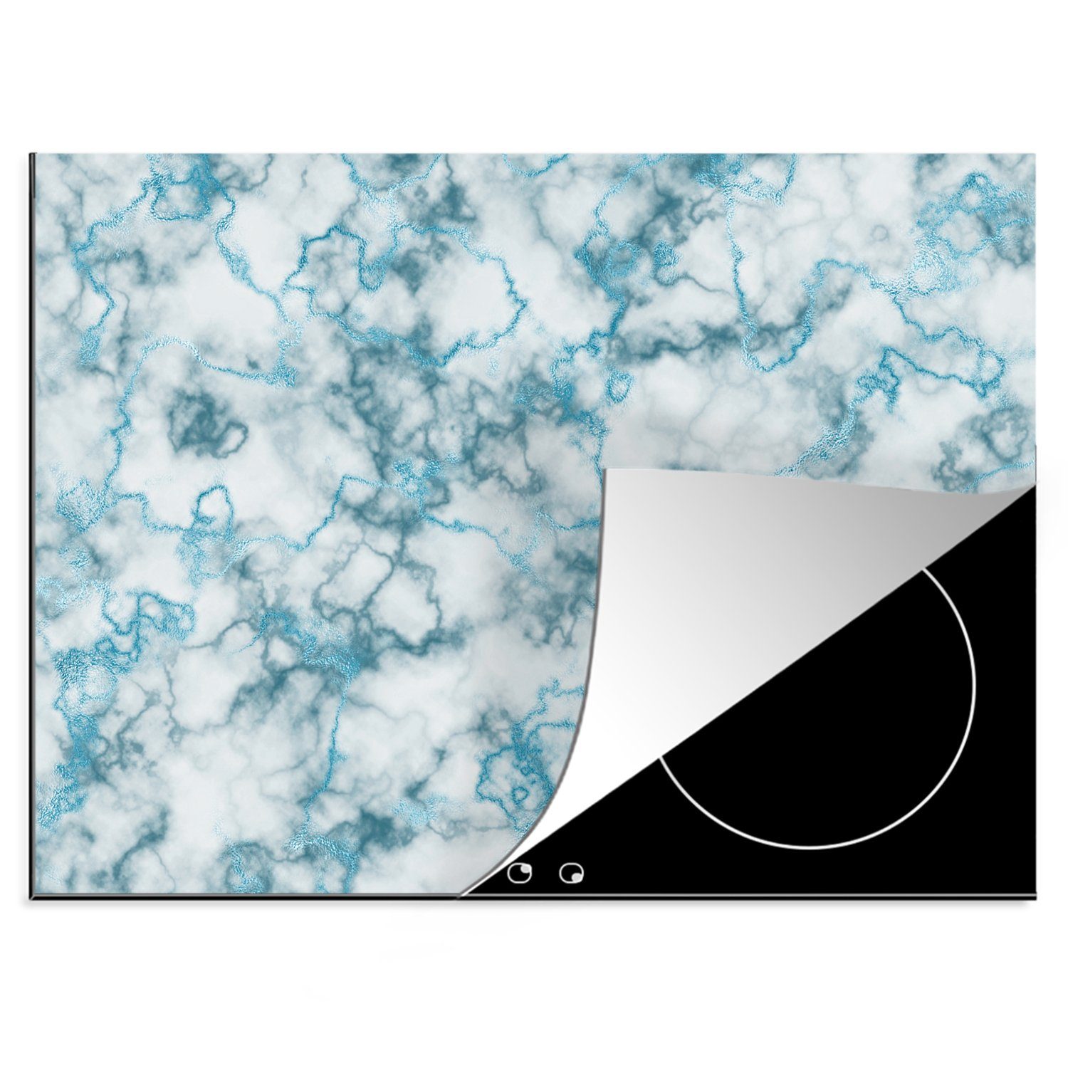 Vinyl, Herdblende-/Abdeckplatte Blau (1 tlg), cm, Weiß, nutzbar, Marmor MuchoWow Arbeitsfläche Ceranfeldabdeckung 70x52 - Mobile -