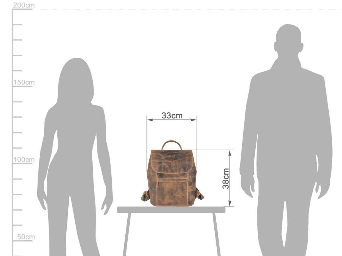 Greenburry Freizeitrucksack Vintage, Rucksack 33x38cm, kleiner Damenrucksack, Leder antik braun