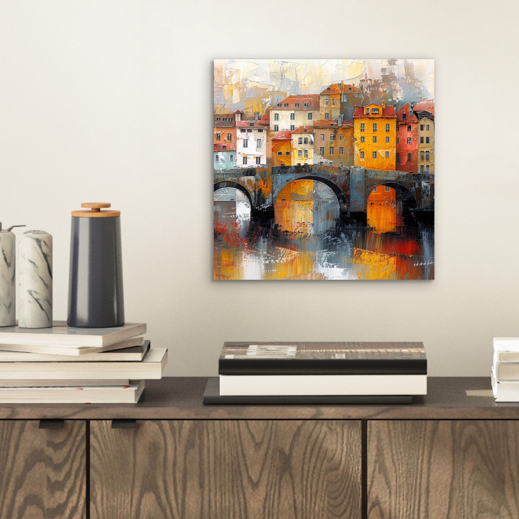 MuchoWow Metallbild Graben - Häuser - Kunst, Inkl. Aufhängung, Alu-Dibond-D günstig online kaufen