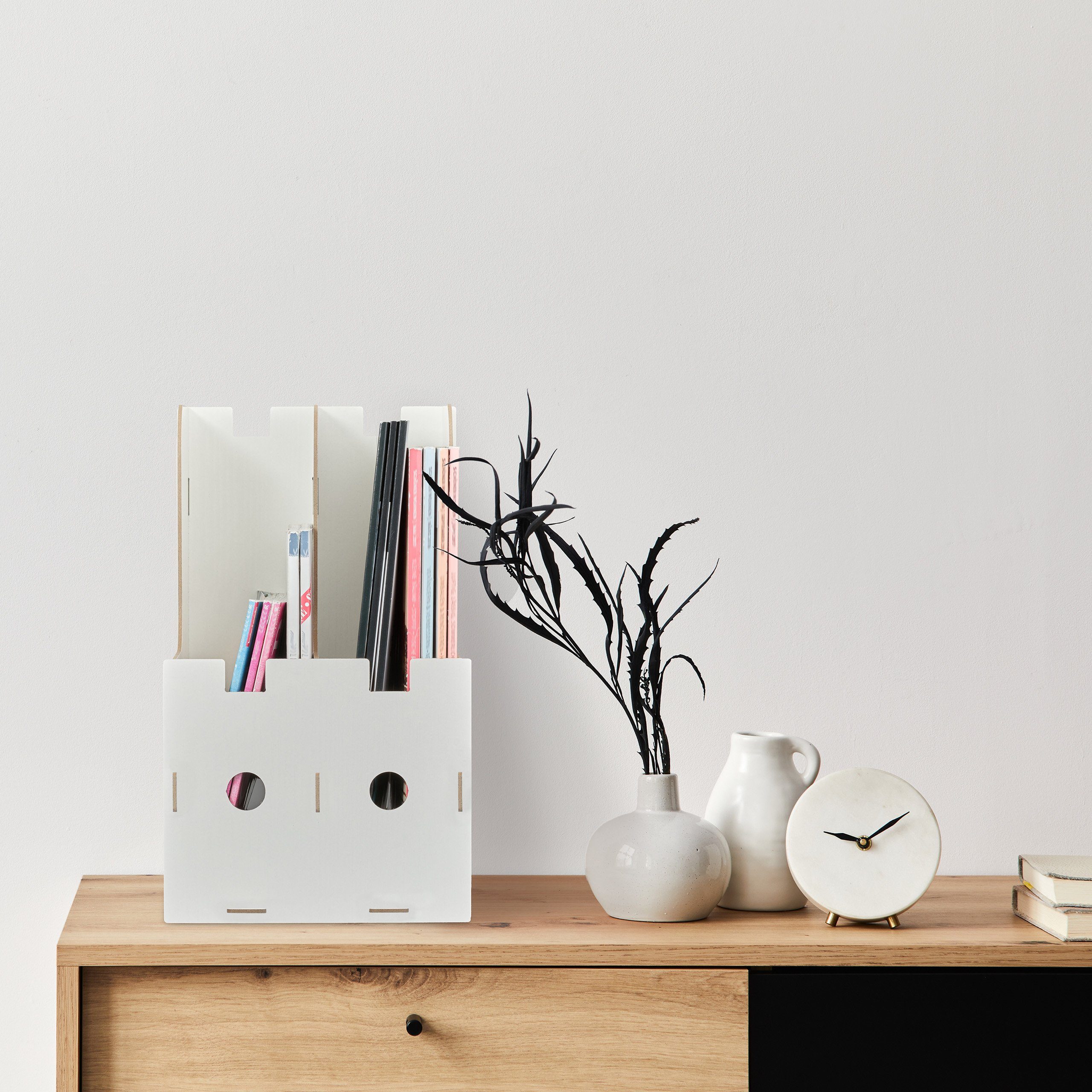 relaxdays Stehsammler mit 2 Fächern für DIN A4, weiß