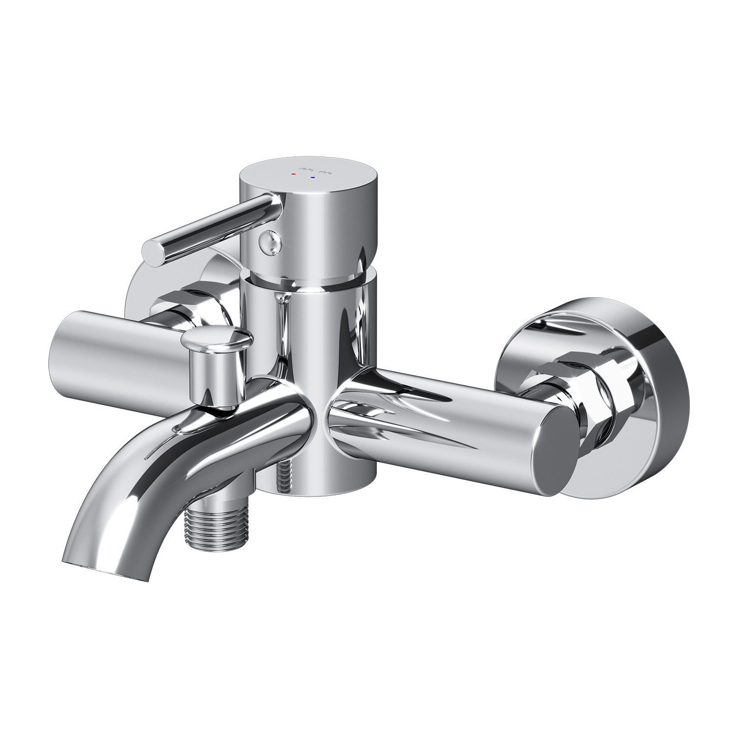 AM.PM Wannenarmatur SPIKE Mischbatterie Badewanne Badarmatur mit Duschschlauchanschluss (Bad Armatur mit Dusch-Anschluss, Wasserhahn Mischarmatur Badewannenarmatur Silber / Chrom) Einhebelmischer mit Auslauf, 2 x Abdeckrosetten