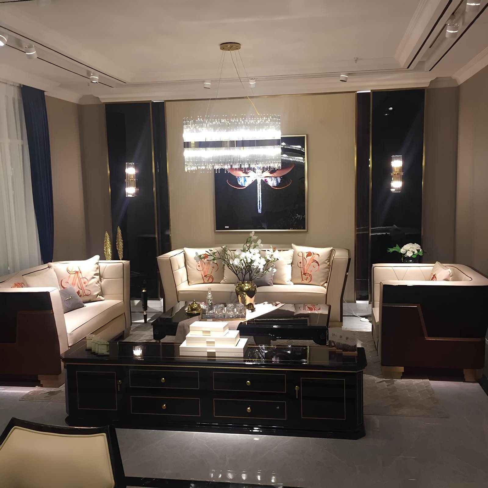 Xlmoebel Polstergarnitur Luxus Designersofa aus Holz, Leder und Textil in elegantem Design, (3-teilig, 3-tlg., Sofagarnitur 3+2+1 Sitzer), Hergestellt in Europa