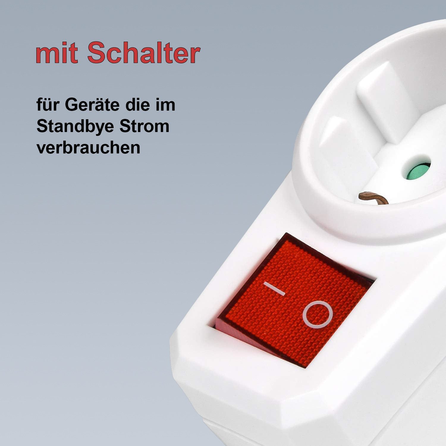 HEITECH Steckdosenschalter Abschaltbarer Zwischenstecker 2-polig Ein-Aus Schalter beleutet, max. 3500,00 W, 1-St., für Innenräume, kostenloser Versand