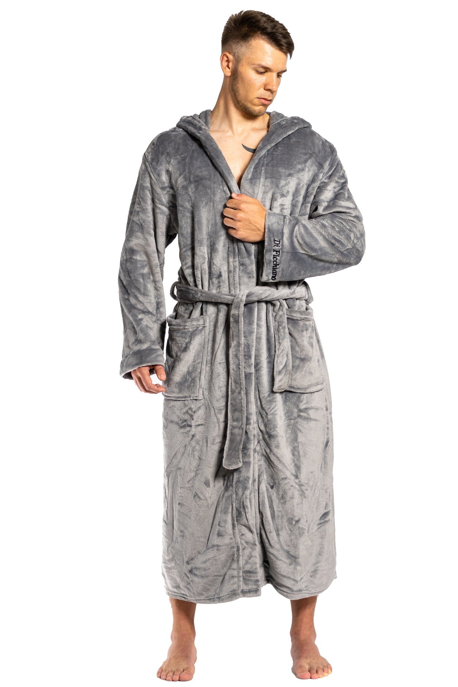 Di Ficchiano Bademantel Di Ficchiano Unisex Herren Damen Bademantel mit Kapuze I Größen XXS -, Polyester, Kapuze, Bindegürtel