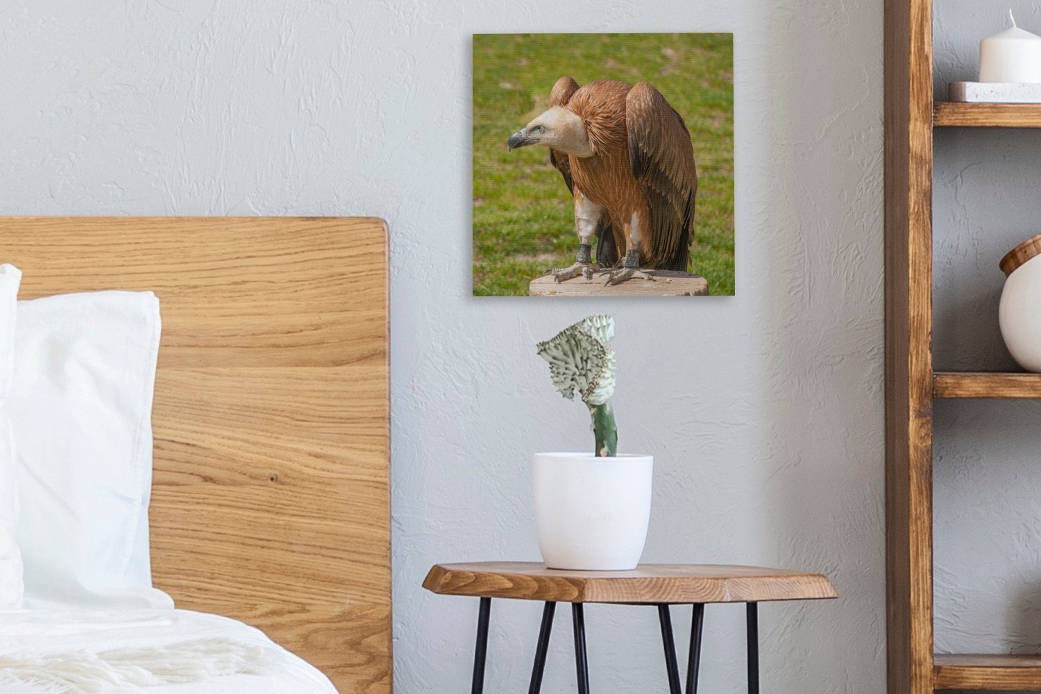 OneMillionCanvasses® Leinwandbild Kahlkopfgeier Wohnzimmer St), auf Baumstumpf, einem Schlafzimmer (1 für Bilder Leinwand