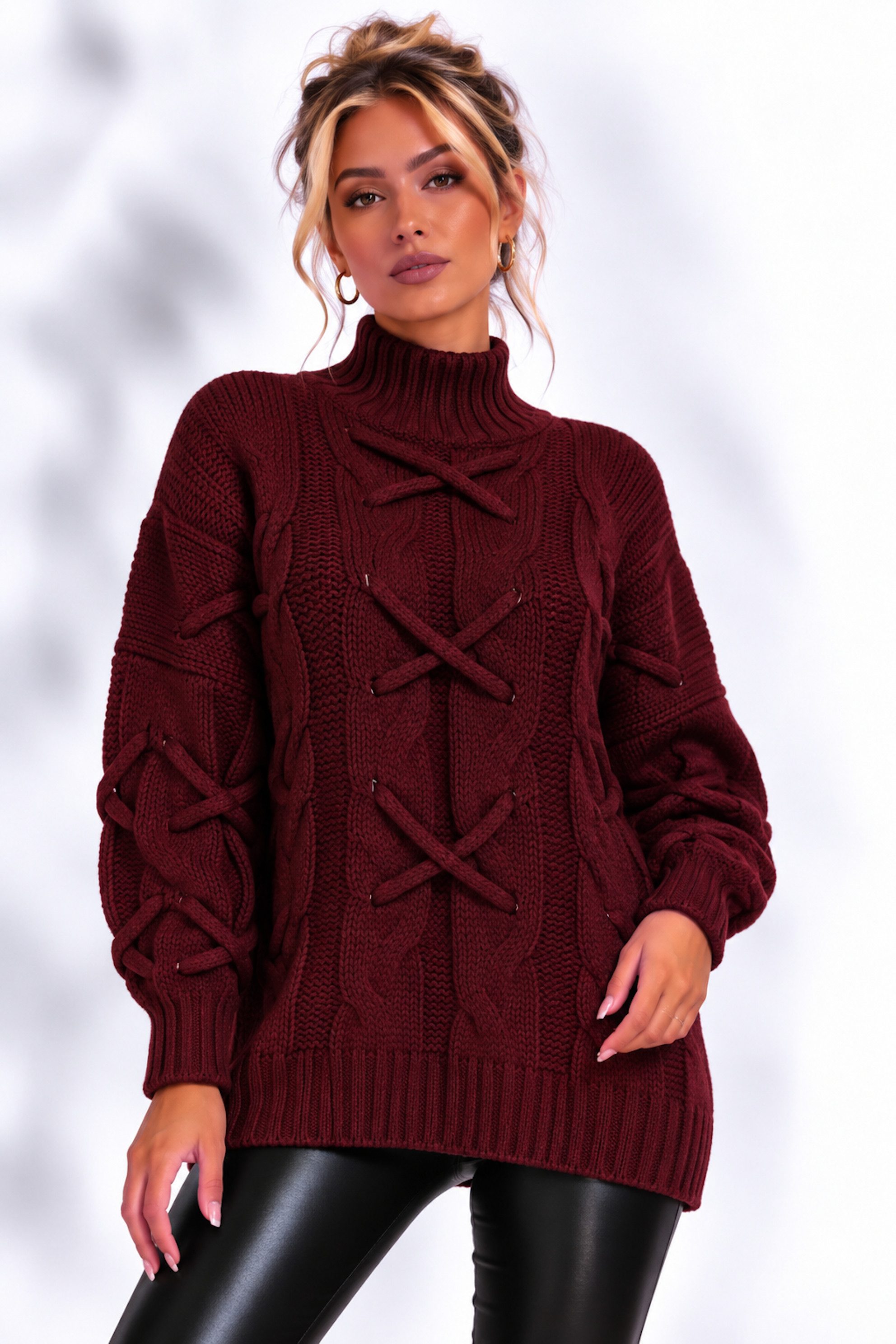 Worldclassca Longpullover WORLDCLASSCA Strickpulllover mit Zopf Muster Stehkragen Fashion Pulli Neue Kollektion - Stilvolle und gemütliche Strickmode für Damen