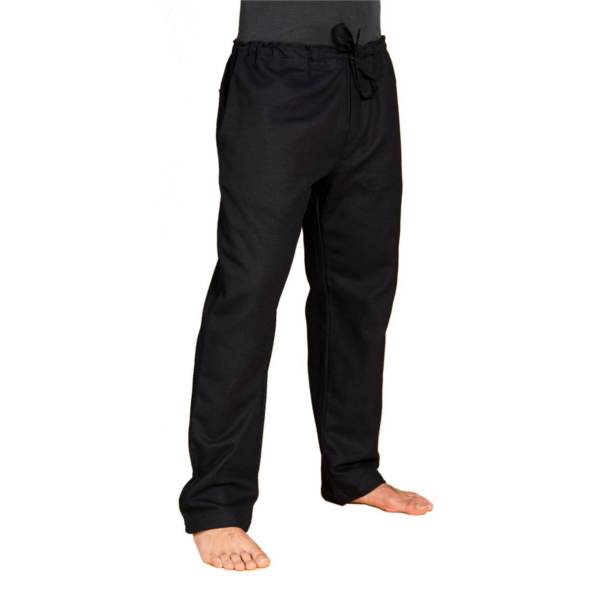 Schwarz mit Wellnesshose Klassische ohne Wohlfühlhose Sommerhose Stoffhose Unisex Tunnelzug Baumwoll-Bundhose T02 Reissverschluss PANASIAM