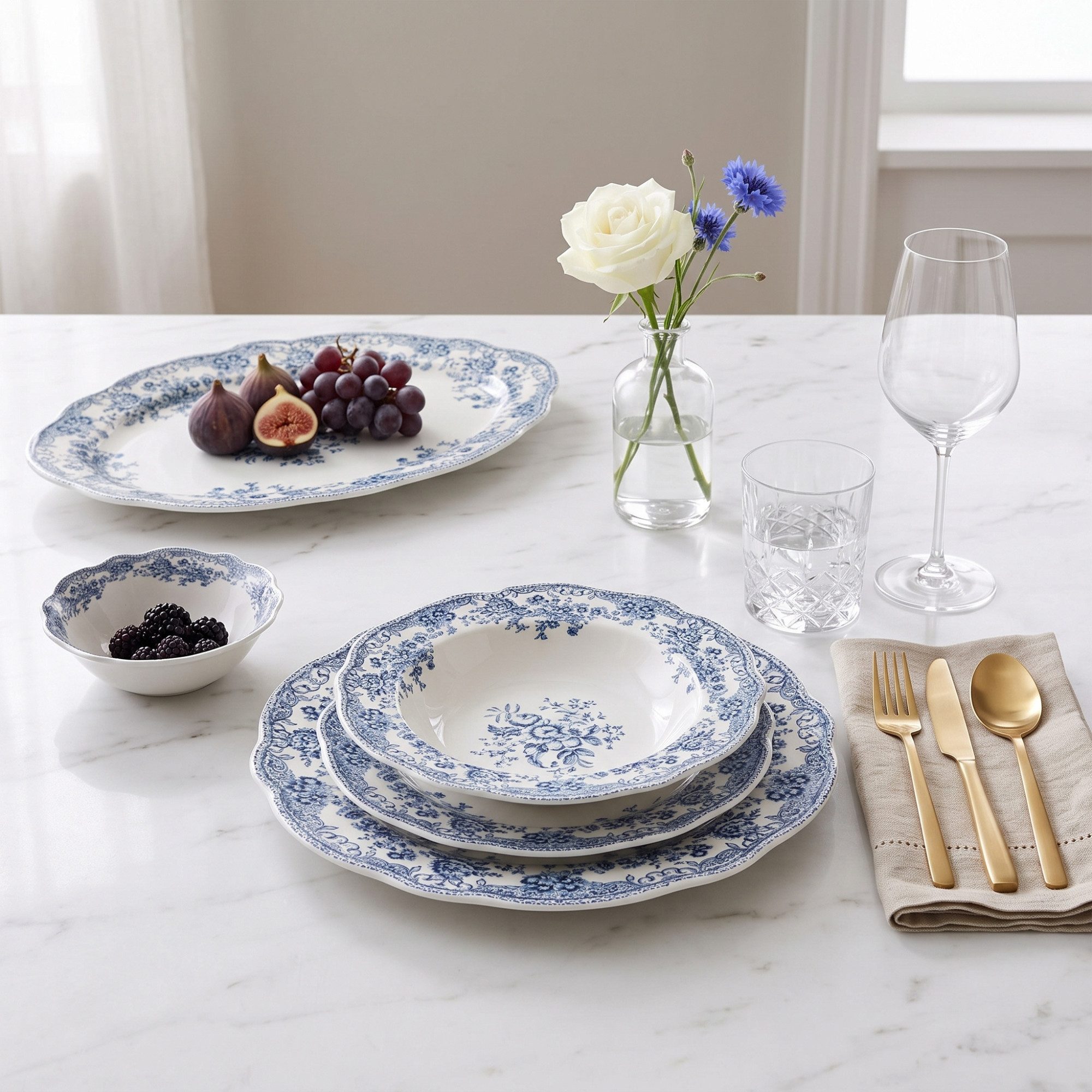 Bricard Geschirr-Set Kombiservice »Vintage Flora«, Porzellan mit edlem braunem Dekor, 6 Personen, 25 tlg.