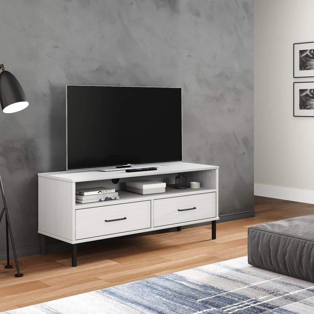 Weiß furnicato Metallbeinen TV-Schrank mit Kiefer OSLO Massivholz