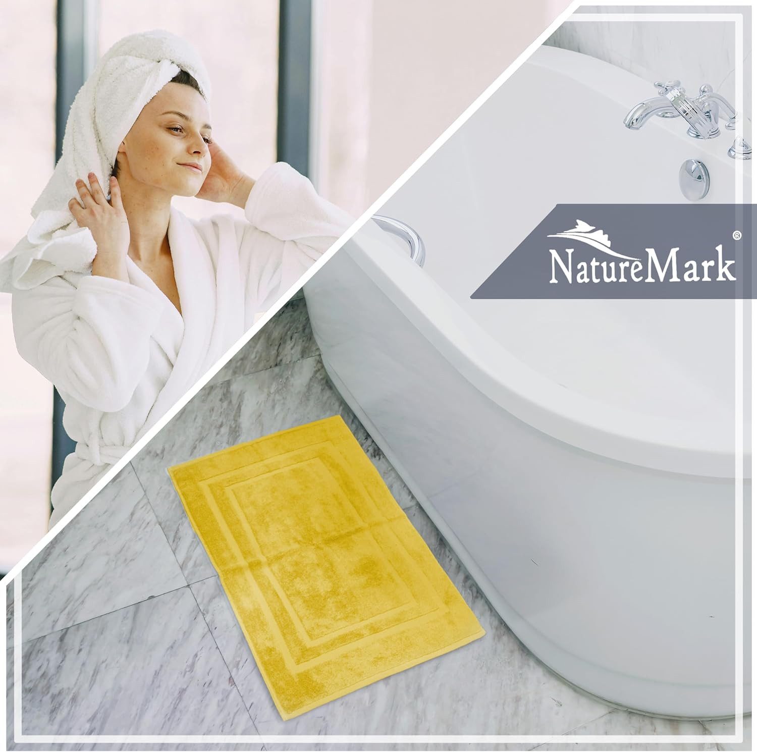 NatureMark Badematte 2er-Set Badvorleger 50x80cm, strapazierfähig, Baumwolle, rechteckig, Badematte 2-tlg., Duschmatte Duschvorleger, Premium Qualität, 50x80cm, – Bild 4 von 5