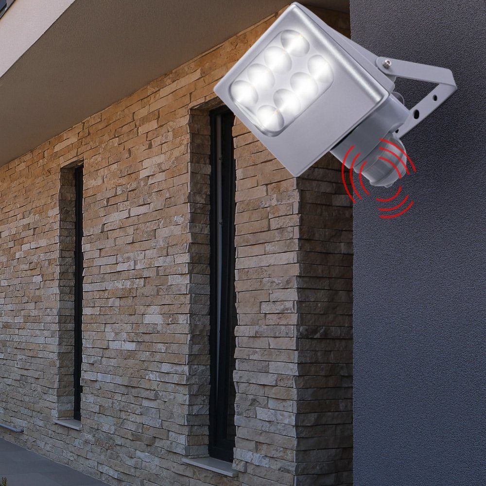 2er Terrassen Außen-Wandleuchte, etc-shop Warmweiß, verbaut, LED LED-Leuchtmittel fest Strahler Bewegungsmelder Wand Garten Lampen Leuchten