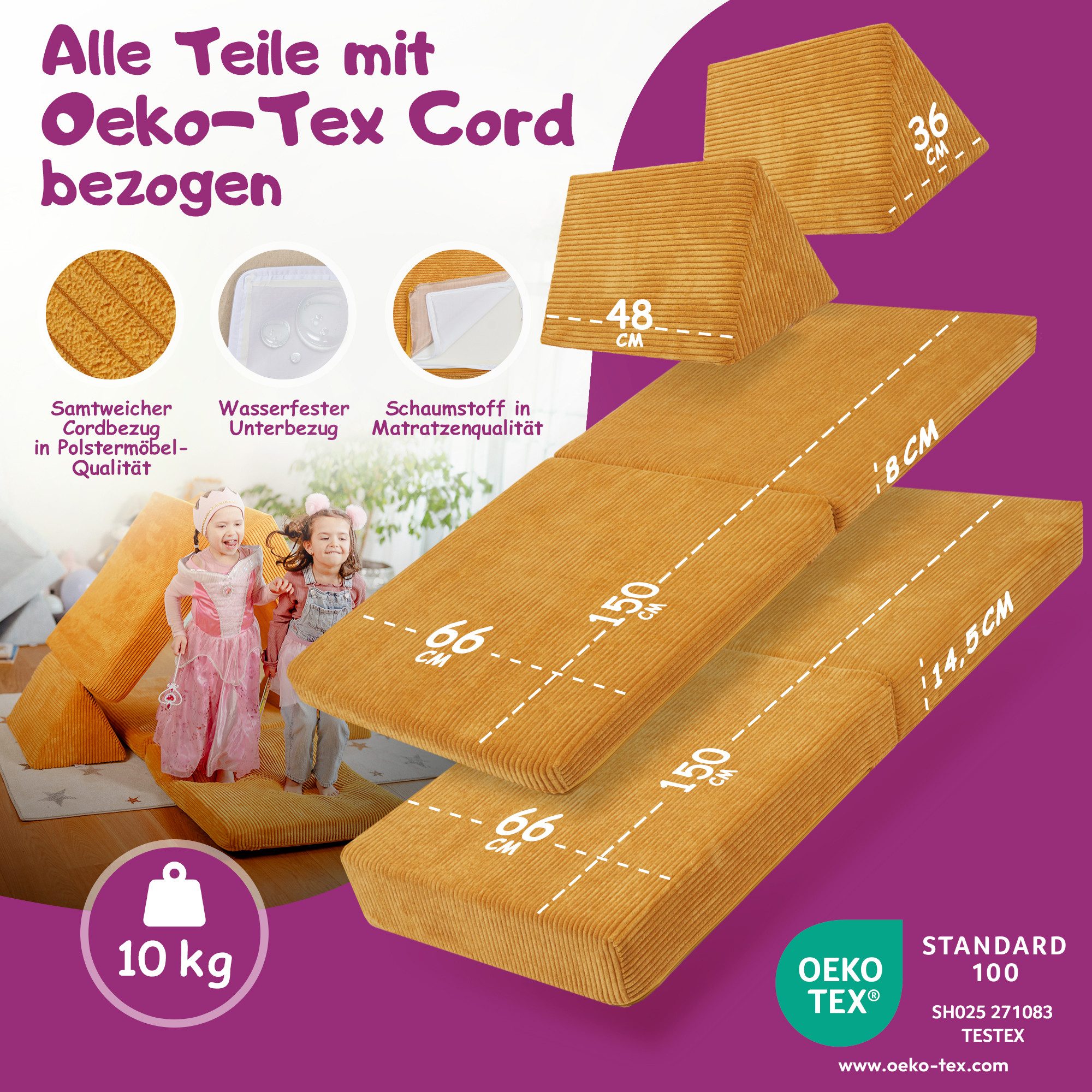 Linodino Kindersofa Spielsofa I aus Schaumstoff Bausteine I Spielcouch für Kinder, 3 Jahre Garantie – Bild 5 von 5