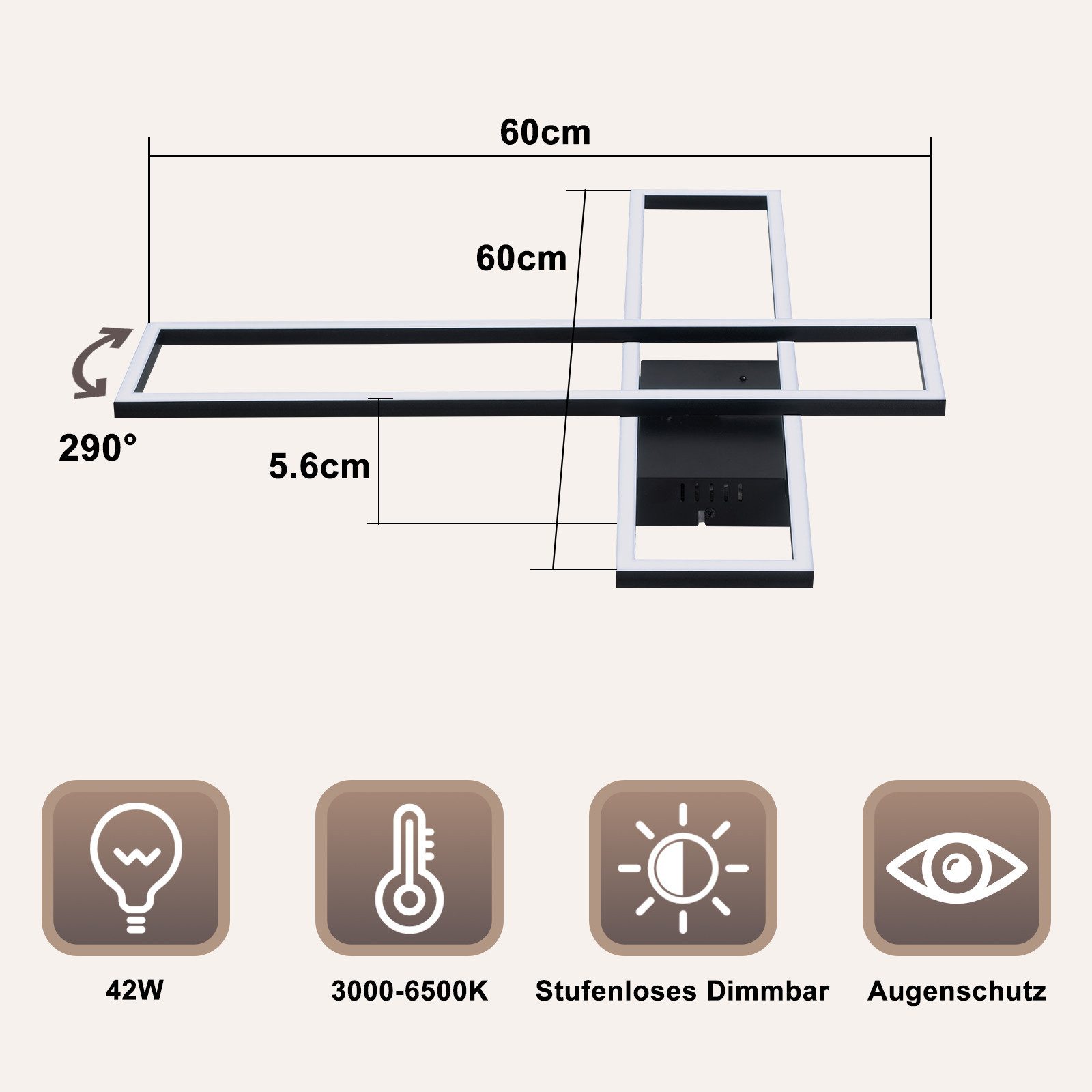ZMH LED Deckenleuchte 56W/42W LED Deckenlampe für Wohnzimmer – dimmbar mit Memory-Funktion, Dimmbare, LED fest integriert, warmweiß-kaltweiß