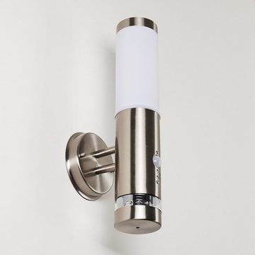 hofstein Außen-Wandleuchte »Ricoleta« Außenleuchte aus Metall/Kunststoff in Edelstahl/Weiß, ohne Leuchtmittel, Wandlampe m. Bewegungsmelder, E27 max. 60W (exkl), LED, IP44