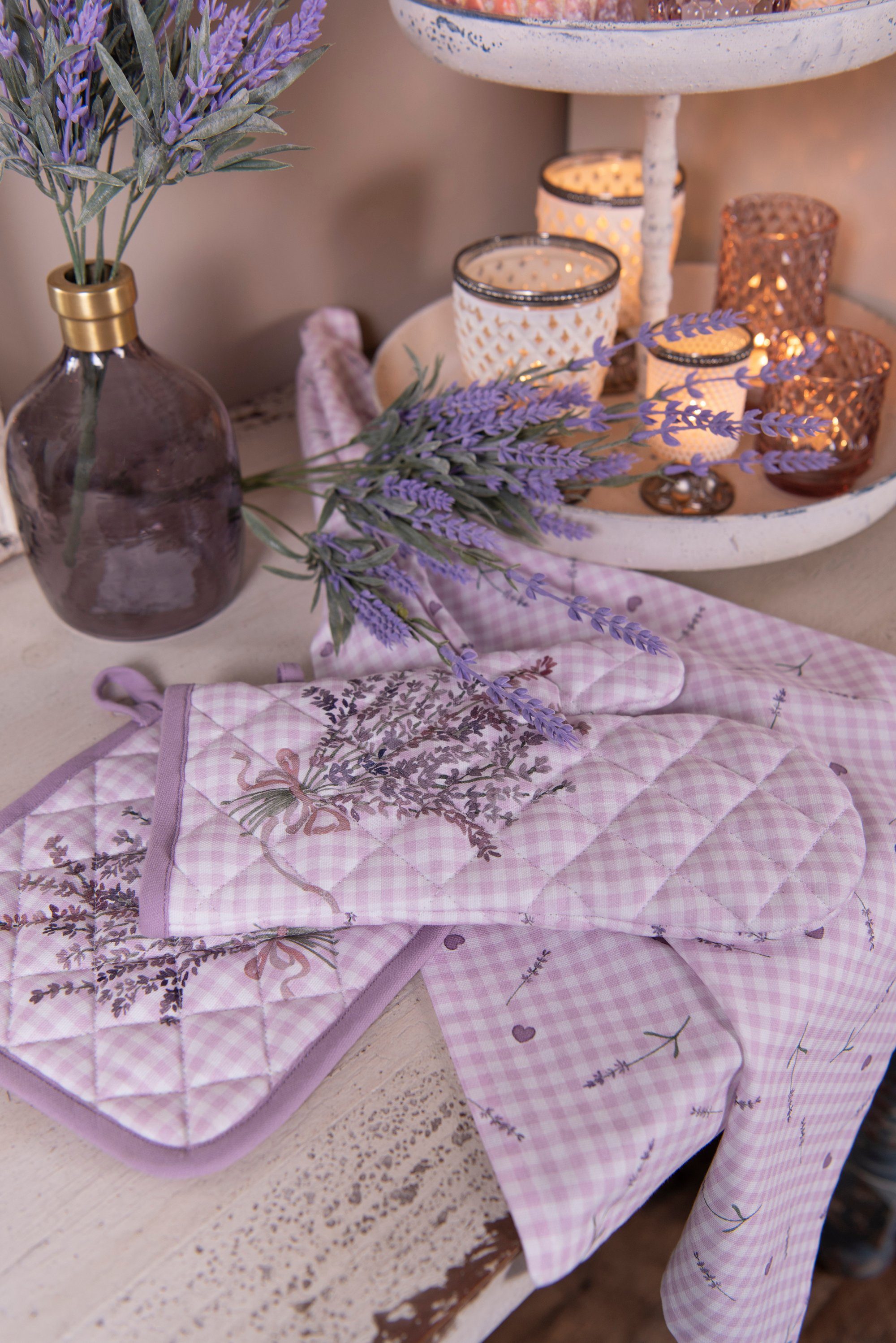 Clayre & Eef Topfhandschuhe Lavender Garden, (Set, 2-tlg., 2-teilig), Ofenhandschuhe wattiert Größe: ca.18x30cm