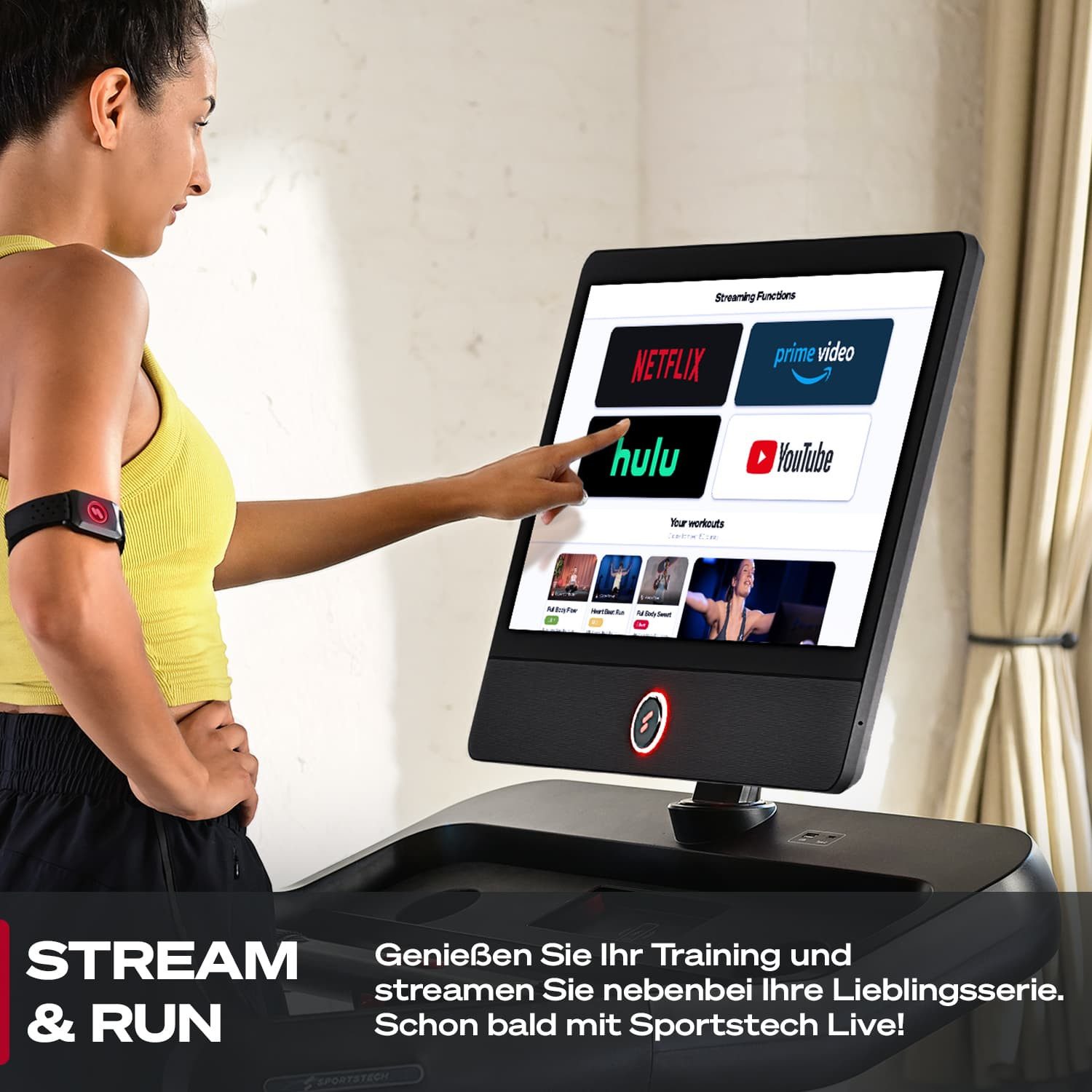 Sportstech Laufband Sportstech sTread Pro, Bis 20 km/h, 15 Steigungen, klappbar & Touchdisplay