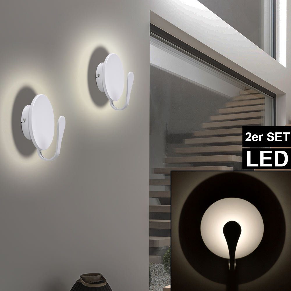 Leuchte Warmweiß, 2er Set fest Wand LED Zimmer Wandleuchte, LED-Leuchtmittel ALU Beleuchtung verbaut, LED Wohn Design etc-shop