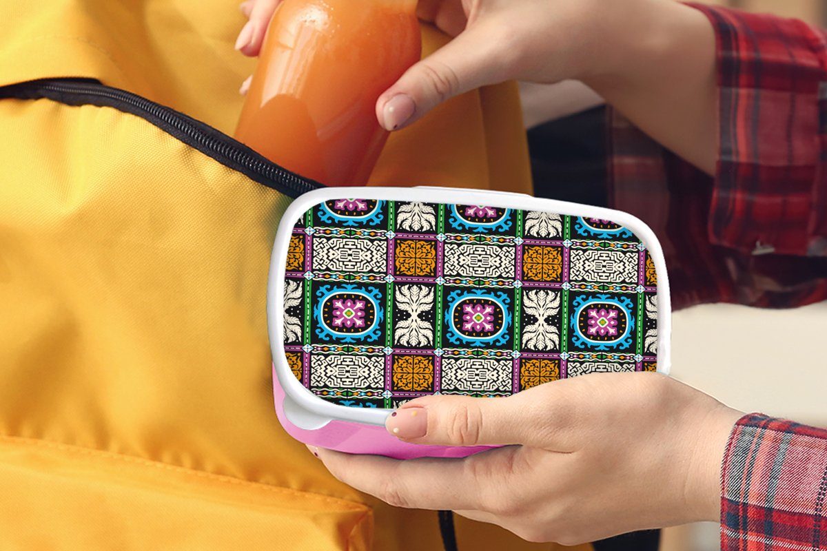 MuchoWow Lunchbox Muster - Ornament für Kunststoff, Rosa, Abstrakt Blau Kinder, - Kunststoff Erwachsene, Brotbox (2-tlg), - Mädchen, - Brotdose Snackbox