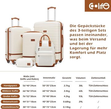 Coolife Kofferset Robust und leicht zugleich, 4 Rollen, Koffer Reisekoffer von ABS HartschalenTrolley,TSA-Schloss Enthält 5tlg