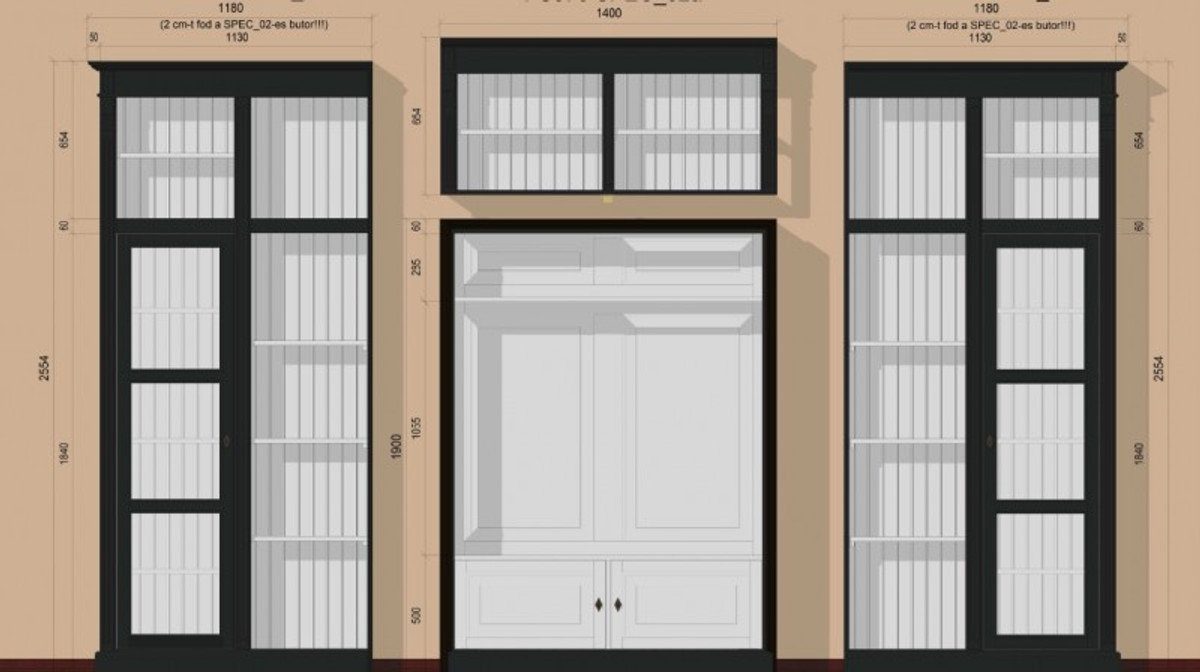 Jugendstil / Schrank Schrankwand B Regal - cm Deco Möbel Art Fernseh Weiß TV x Schwarz Luxus Wohnzimmer Hotel Bücherregal H Stauraumschrank Padrino 372 Casa 255