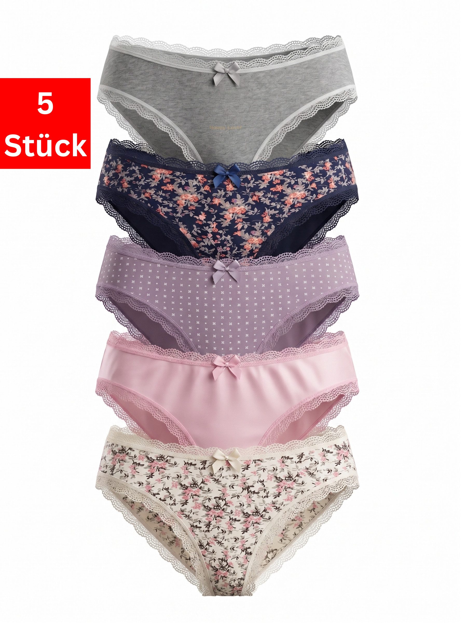 Elegant Love Slip Damenunterwäsche – Elegantes Spitzen-Design, Dessous (Packung, 5-St., 5er-Pack) Komfort-Panty – weiche Unterhose