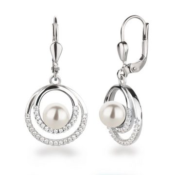 Schöner-SD Paar Ohrhänger Perlenohrringe hängend rund Silberohrringe Hänger, 925 Silber, rhodiniert