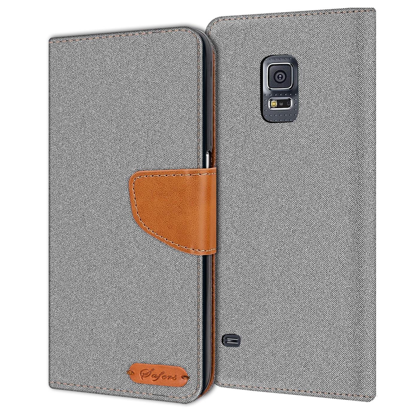 CoolGadget Handyhülle Denim Schutzhülle Flip Case für Samsung Galaxy S5 / S5  Neo 5,1 Zoll, Book Cover Handy Tasche Hülle für Samsung S5 Klapphülle