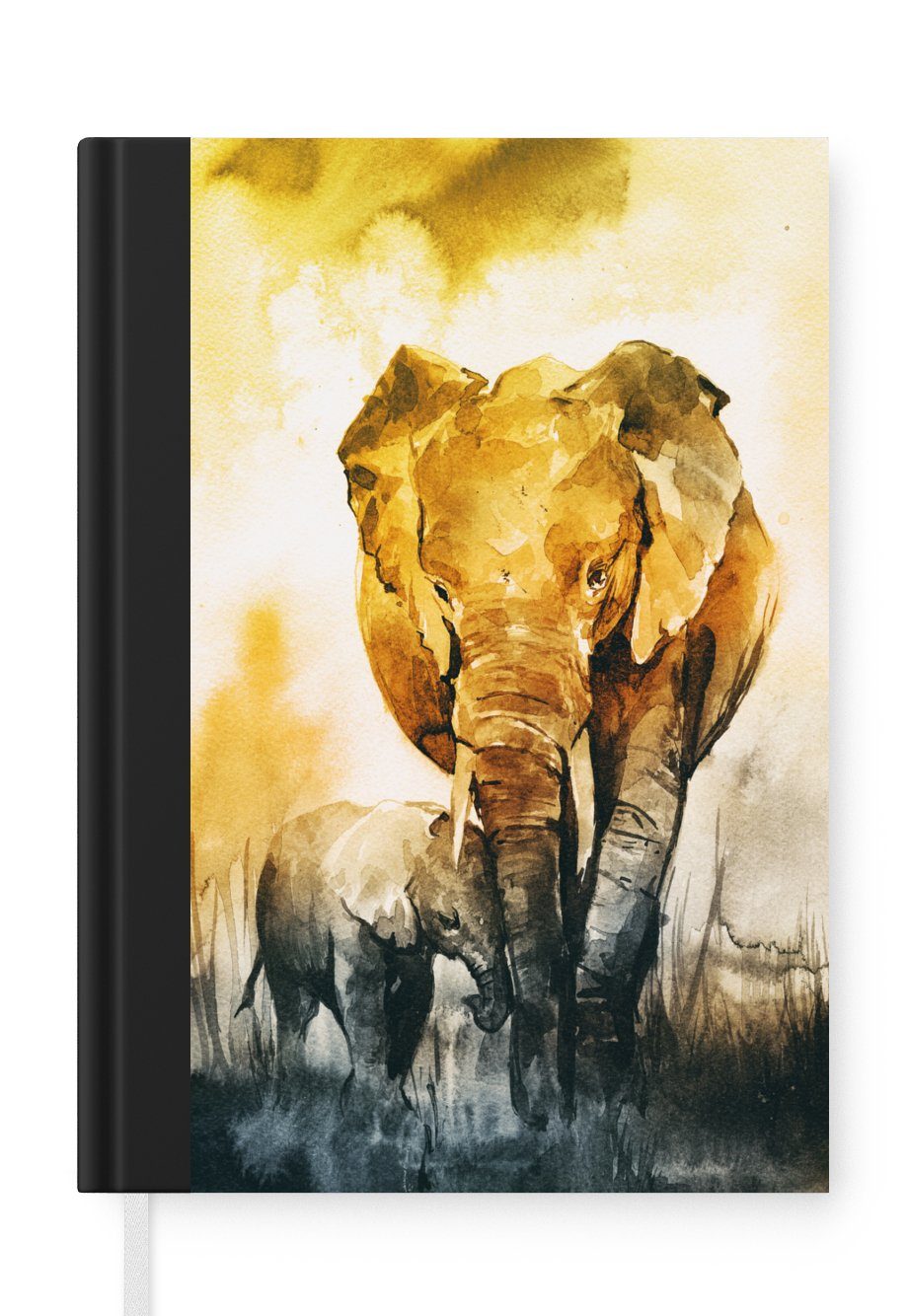 Aquarell, Elefant 98 A5, Notizbuch Journal, Seiten, Notizheft, MuchoWow Merkzettel, Tagebuch, - - Haushaltsbuch Kind