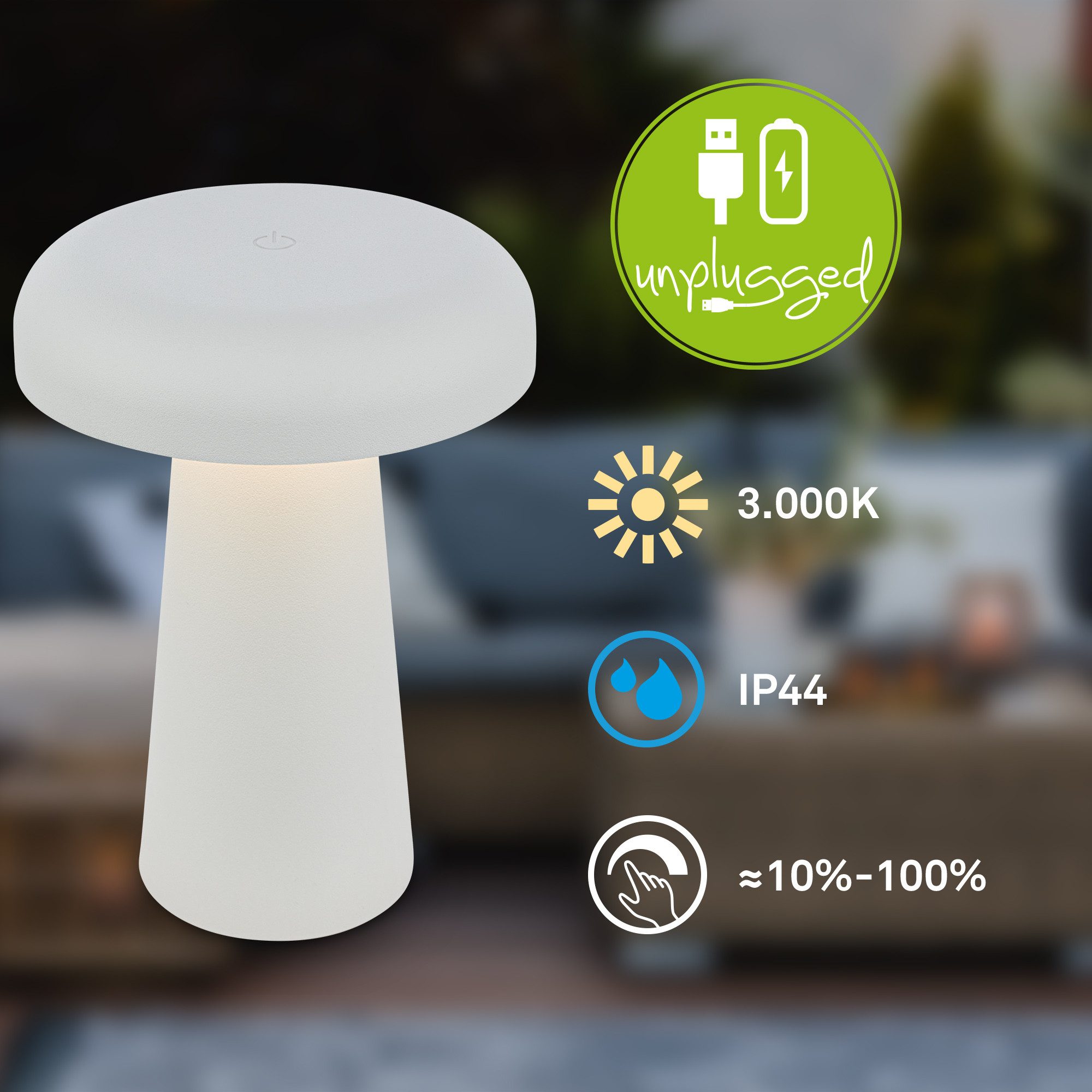 Briloner Leuchten LED Tischleuchte Tischlampe kabellos Akku USB-C Touch dimmbar Steinoptik Grau Schwarz, LED wechselbar, 3000K, 12x17 cm, Akku tauschbar, Indoor/Outdoor, Wohnzimmer, Flur, Balkon