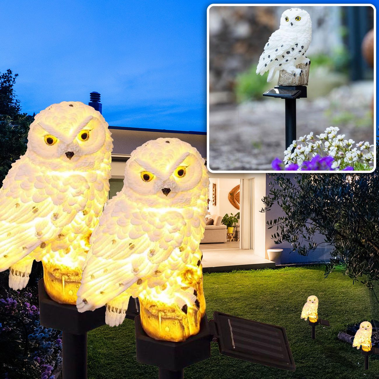 Casativo LED Solarleuchte LED Solar-Eule wetterfest – Gartenleuchte mit Dämmerungssensor, ntegrierter Akku