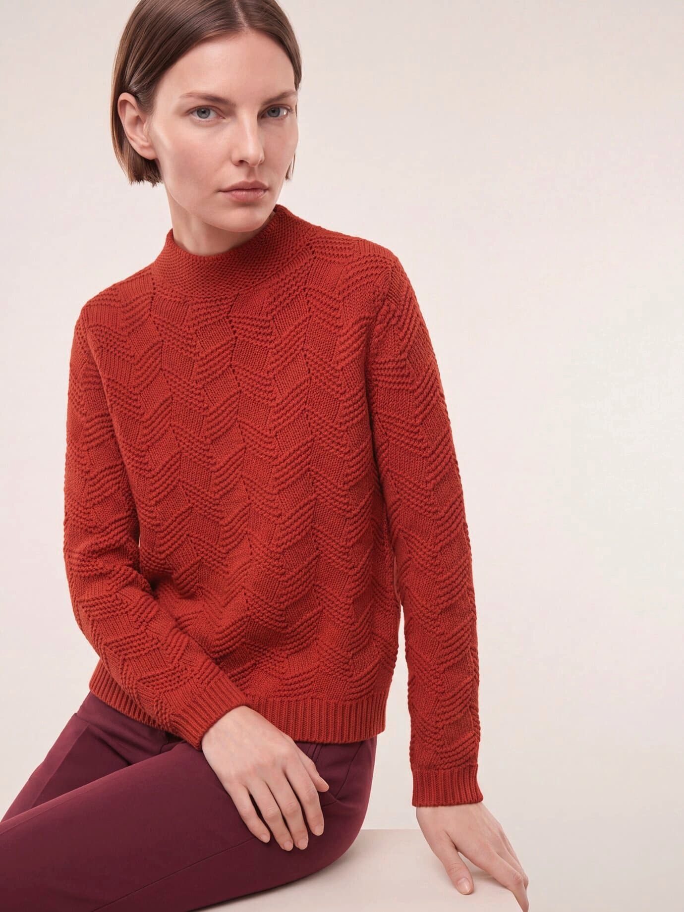 Walbusch Rundhalspullover Damen Weicher Strukturpullover Rundhals Stehkragen Langarm, modern, pflegeleicht