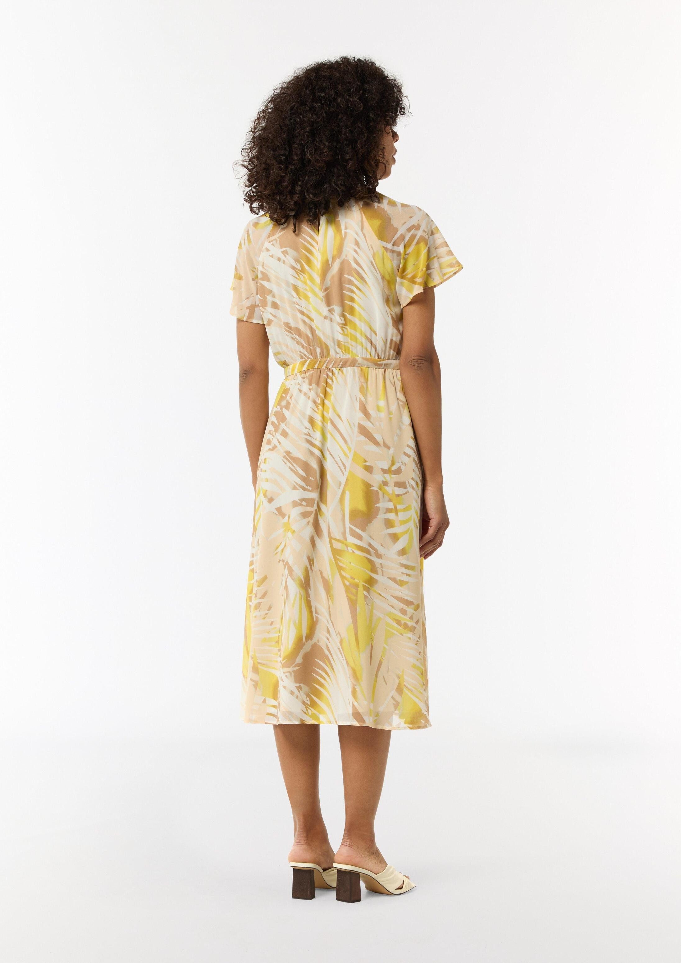 comma Midikleid Kleid Chiffon-Kleid mit U-Boot-Ausschnitt und Raffung