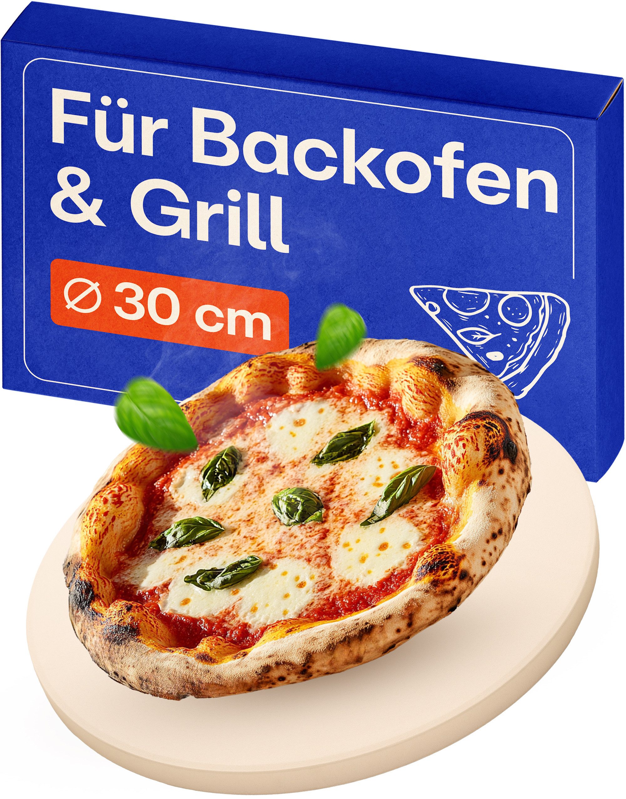 Praknu Pizzastein Pizzastein Rund 30 cm für Grill und Backofen - Für knusprigen Boden, Cordierit, (1-St), Für Knusprigen Boden - bis 900 °C - Wärme Speichernd
