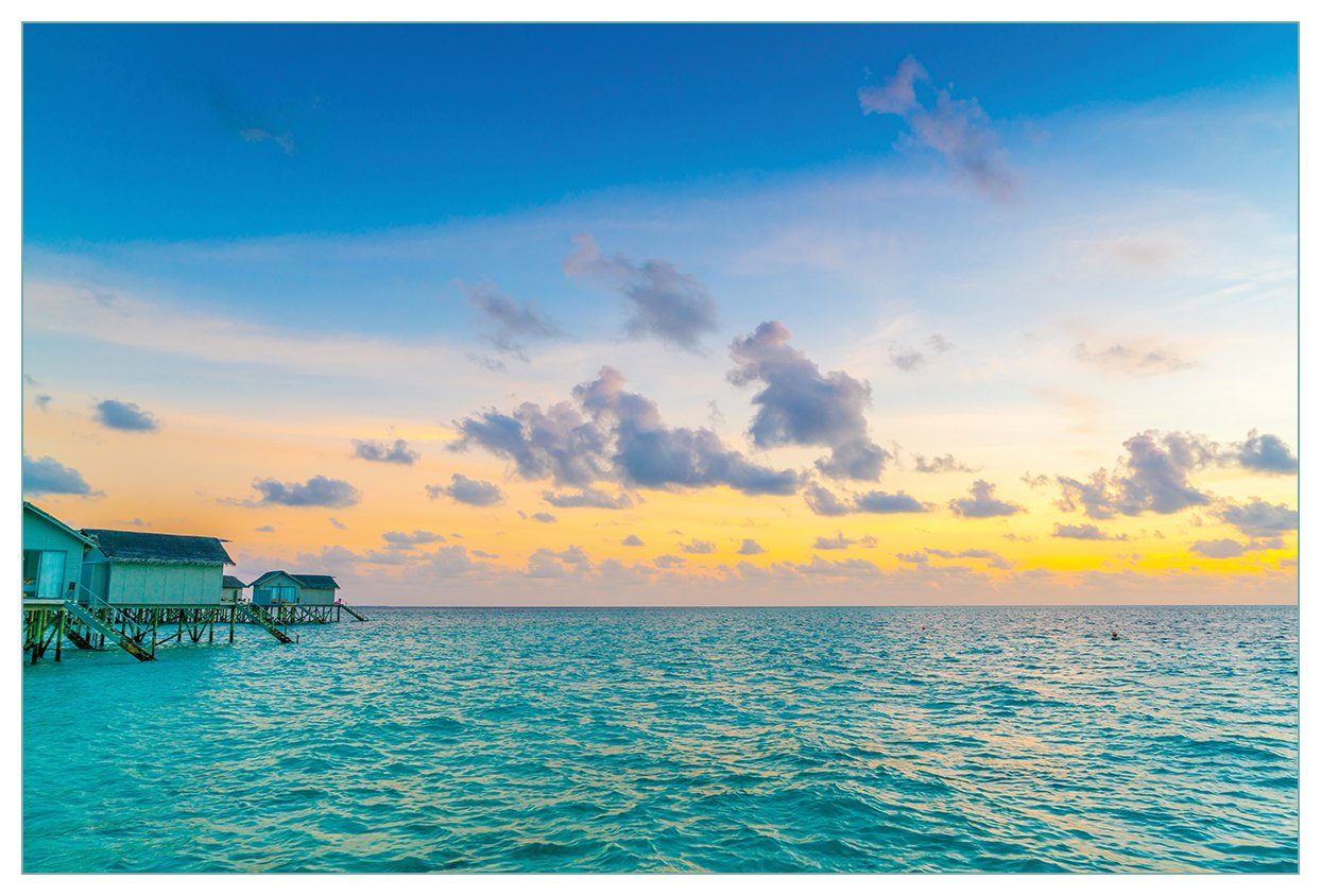 den Küchenrückwand Malediven, (1-tlg) Wasserhäuser auf Wallario