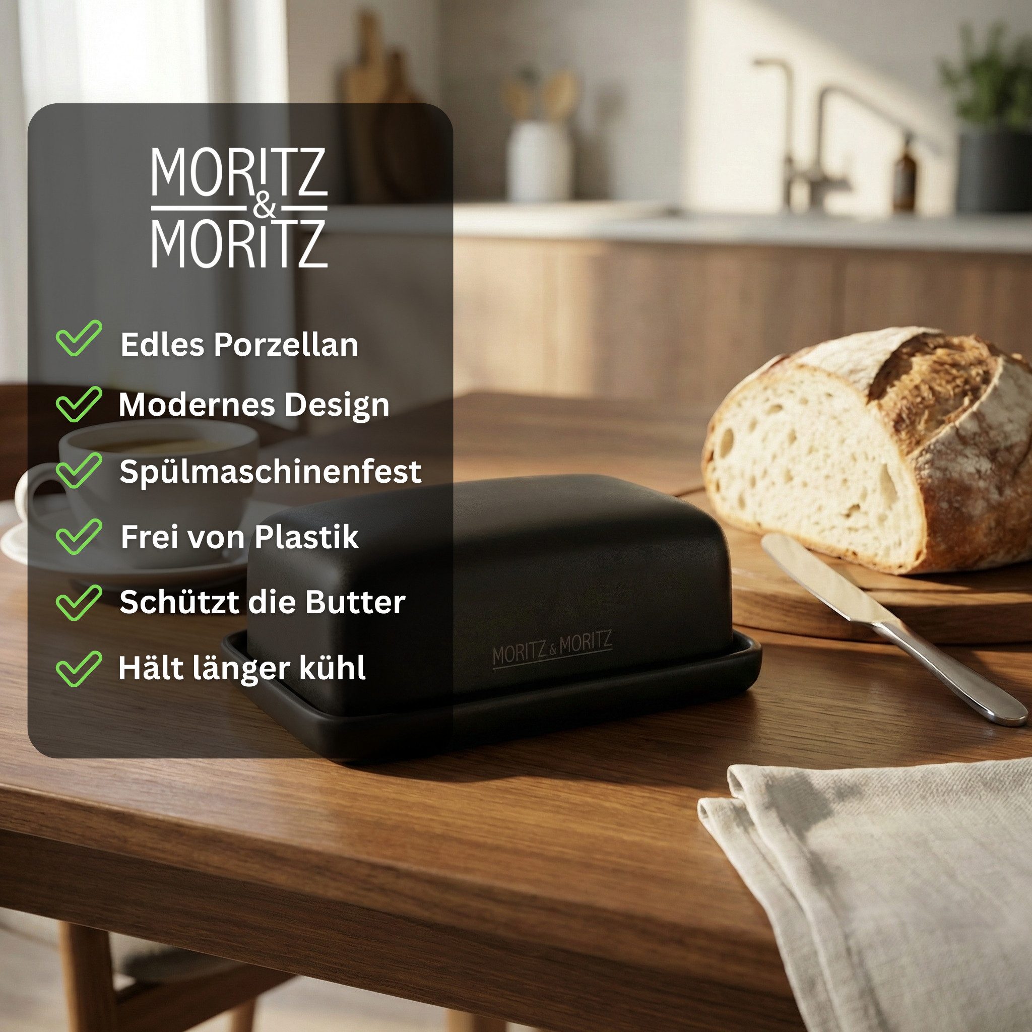 Moritz & Moritz Butterdose Moritz & Moritz VIDA Butterdose 250g, Porzellan, (Set, 1-tlg., Butterschale mit Deckel), Robustes Porzellan, Spülmaschinengeeignet