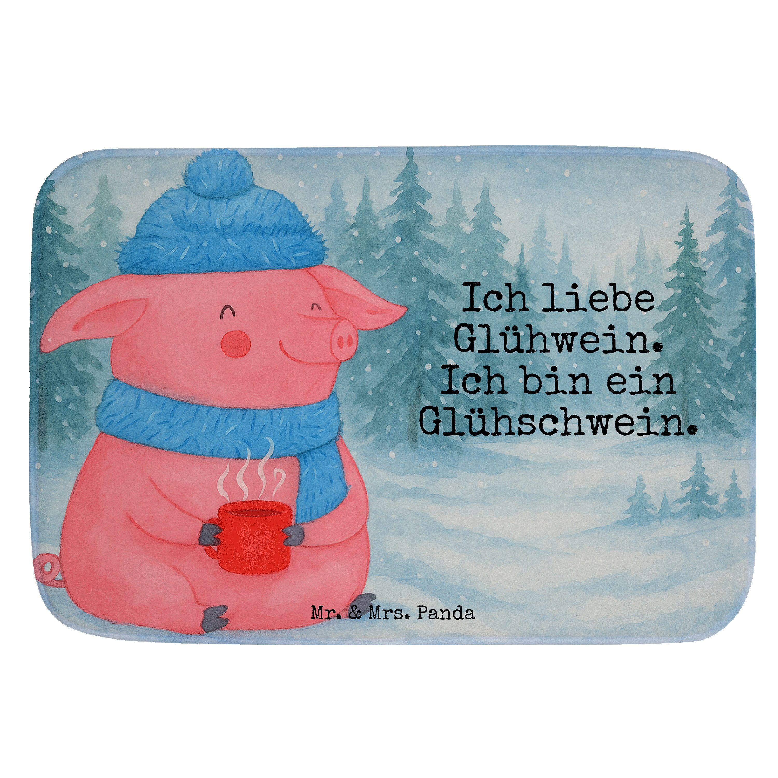 Mr. & Mrs. Panda Badematte Schwein Glühwein Design, Badteppich, Weiß, Badteppich, badezimmermatt, Höhe 40 mm, Badematte mit Glühschwein, Hochwertiges Material von Mr. & Mrs. Panda, 100% Polyester, rechteckig, Glühschwein Bad Fußmatte wannenvorleger