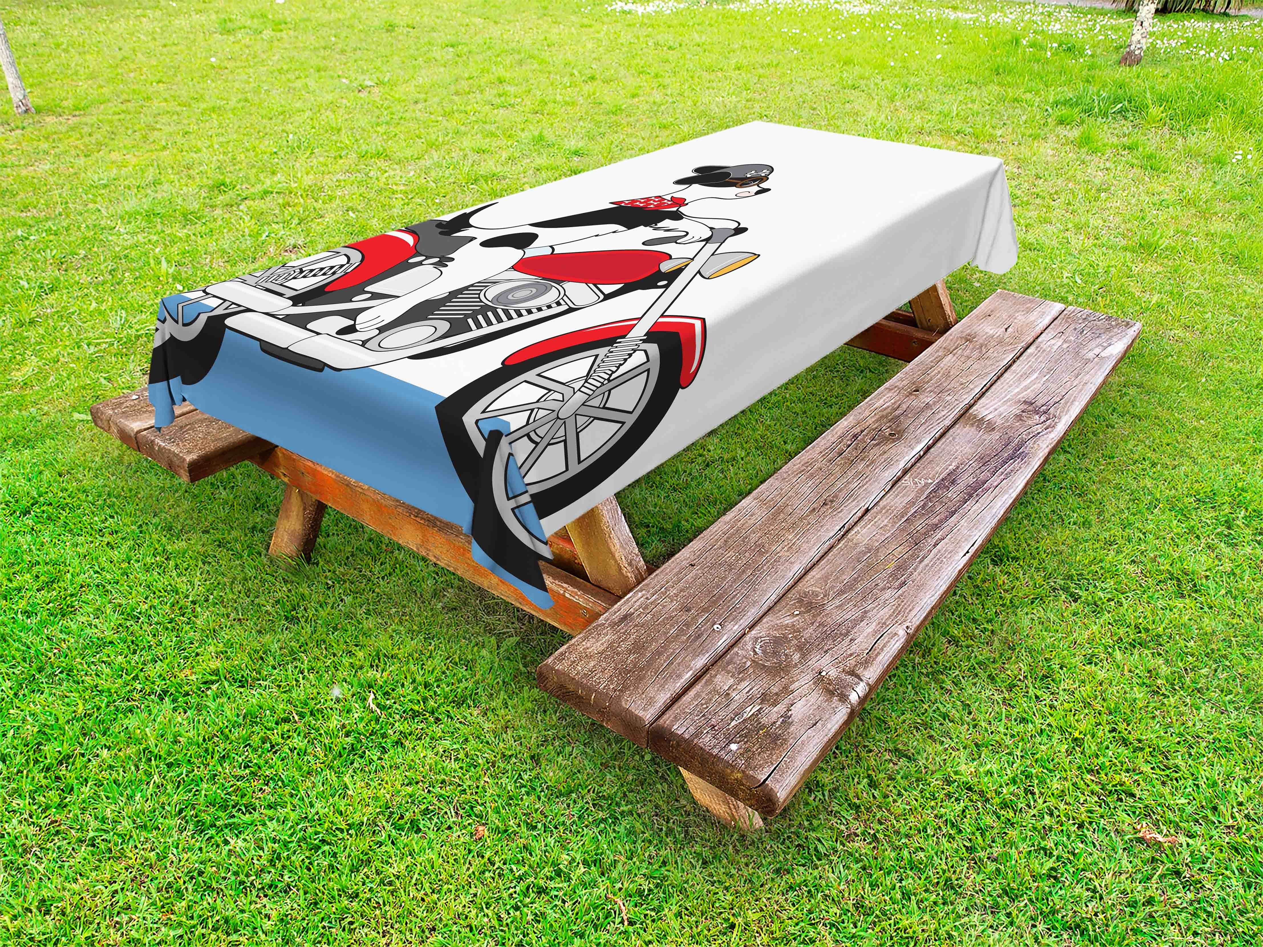 Abakuhaus Tischdecke dekorative waschbare Picknick-Tischdecke, Motorrad Hundefahr in cooler Brille