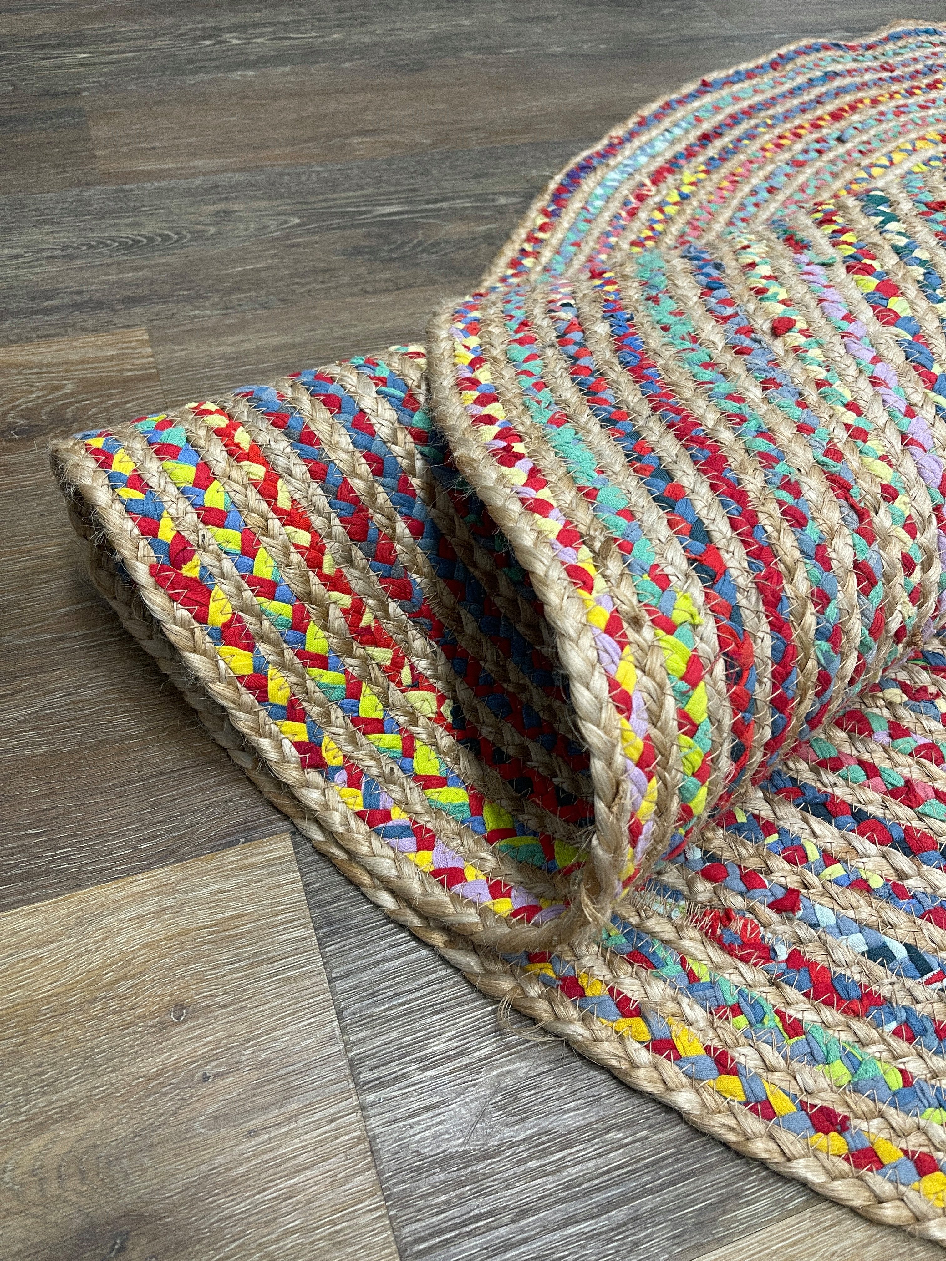 Myflair Möbel & Accessoires Teppich Boho Breeze, rund, Höhe: 10 mm, Juteteppich, handgeflochten, Wendeteppich, farbige Baumwoll-Akzente