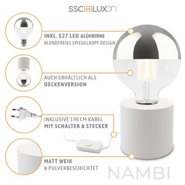 SSC-LUXon LED Bilderleuchte NAMBI Design Tischlampe weiss mit LED Kopfspiegel E27 Silber, Warmweiß