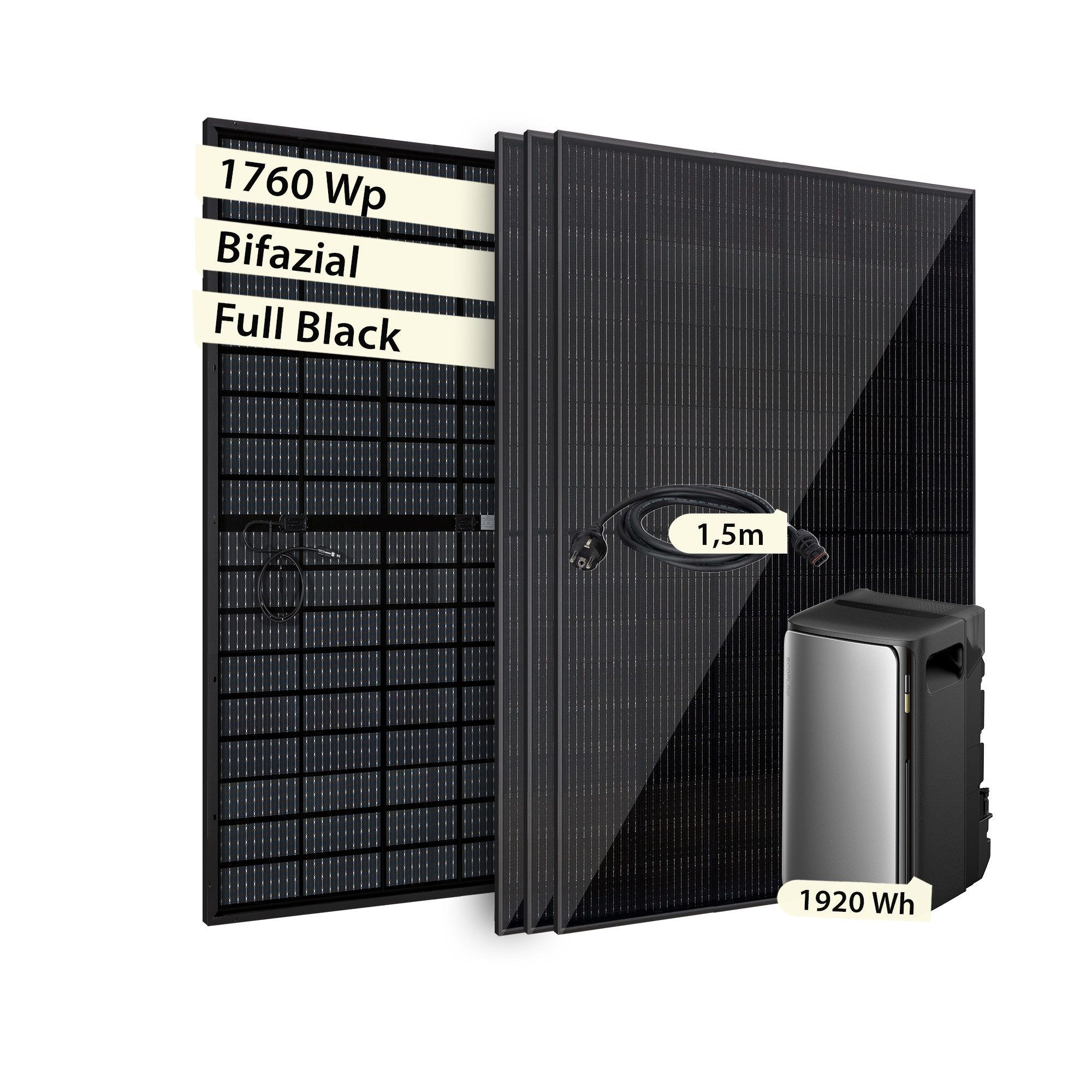 VALE Balkonkraftwerk Komplettset mit Solarspeicher & integriertem Wechselrichter, Bifazial, (EcoFlow Stream Ultra 1920 Wh, 800W, Solarmodule 860-1840WP, Zubehör), Plug&Play, BKW, Solarmodul, Photovoltaik Set, Wifi, App-Steuerung