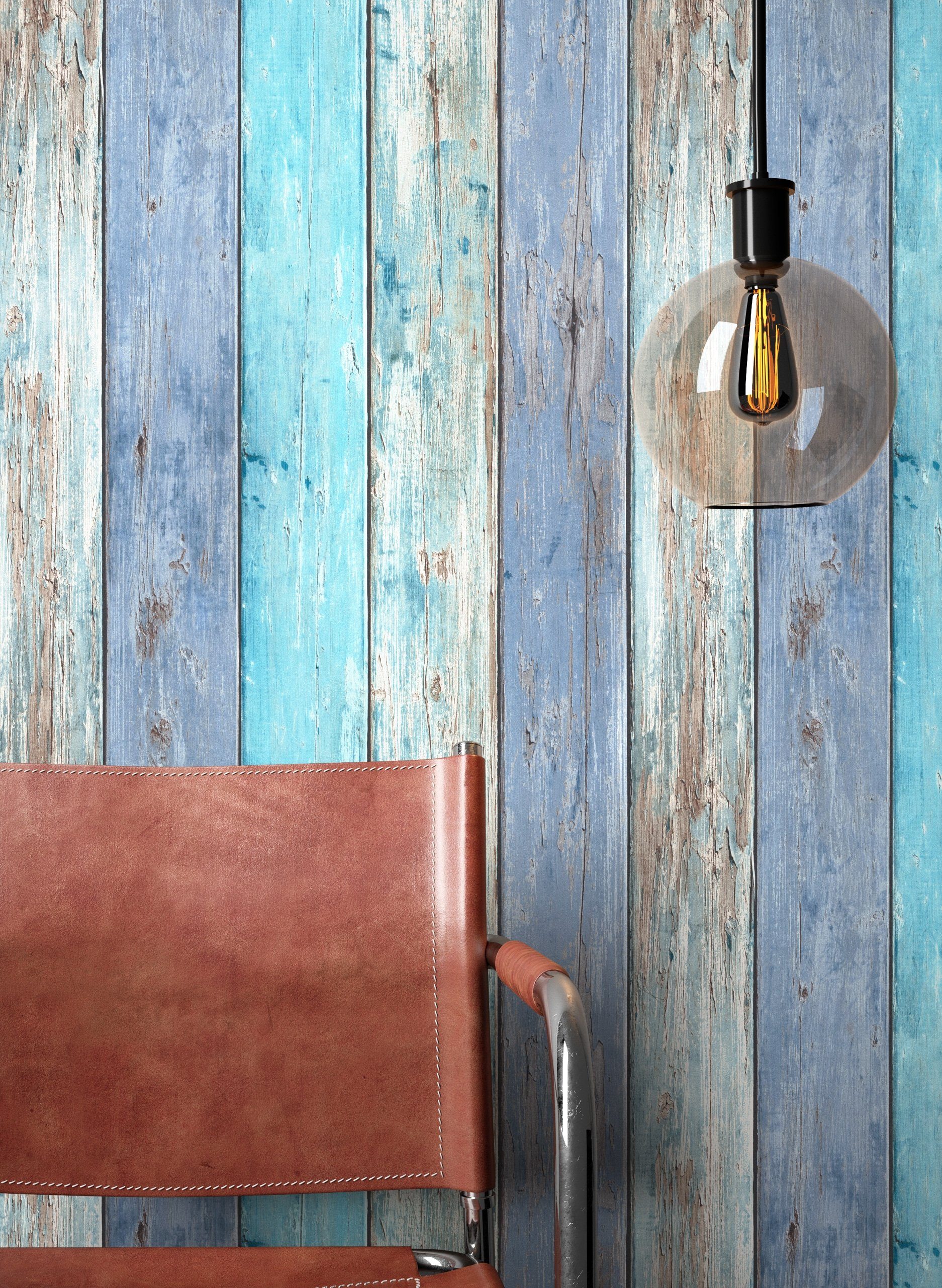 Newroom Vliestapete, Blau Tapete Landhaus Holz günstig online kaufen