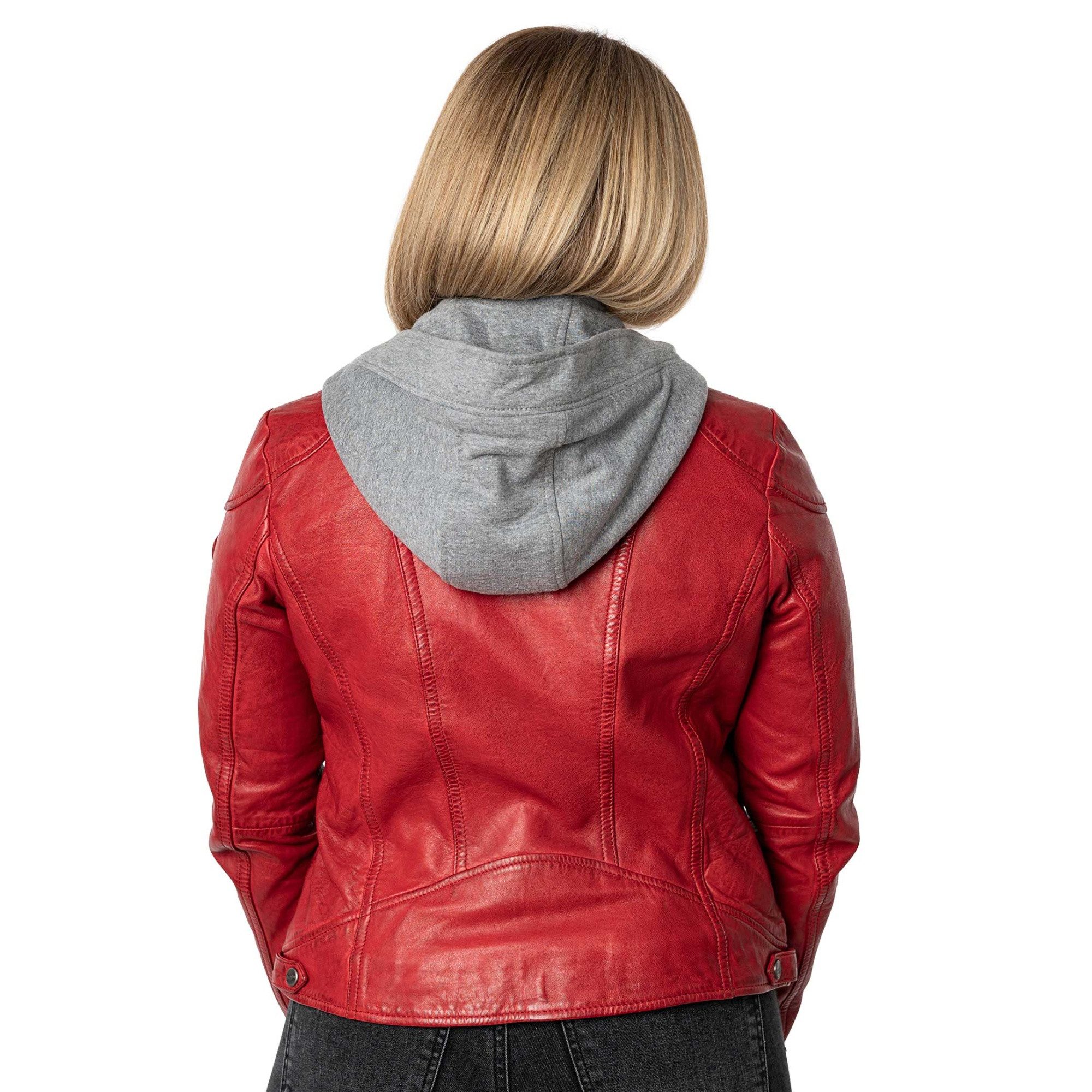 Mauritius Lederjacke MWAmmy Mauritius - Damen Lederjacke Lammnappa Kapuze rot