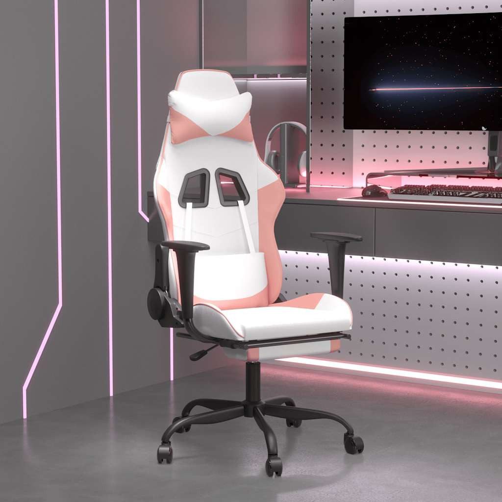 Gaming-Stuhl Weiß Rosa 66x56x(120,5-131) cm mit Kunstleder und