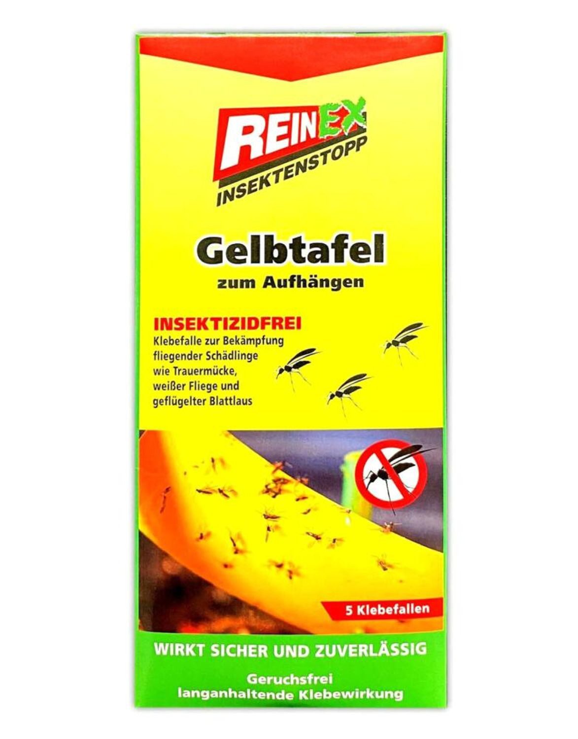 Reinex Fliegenklatsche 12x Reinex Insektenstopp Gelbtafeln 5er Fliegenfallen Sticker Mücken