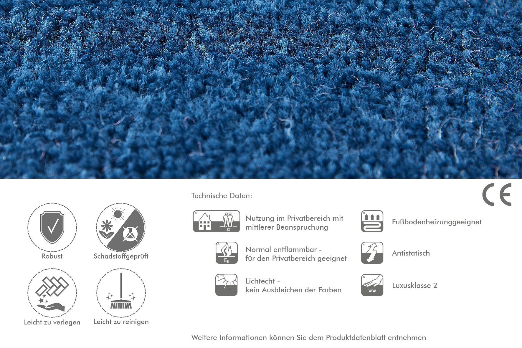Teppichboden Kräuselvelours pflegeleicht strapazierfähig Höhe: cm, dunkelblau & Ines, Coupon rechteckig, Farben, Uni mm, Breite 8,5 Andiamo, 400