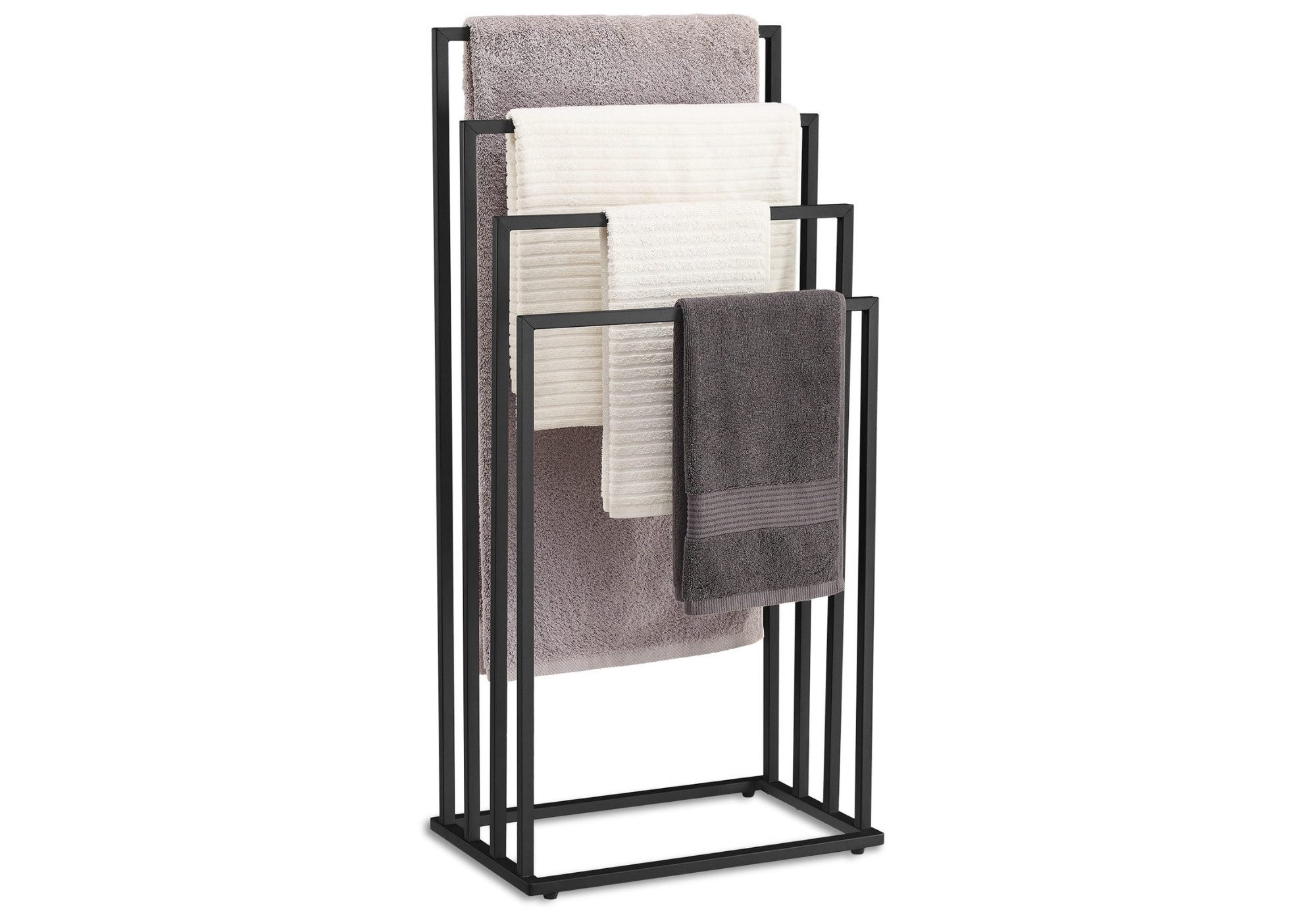 Home Collective Handtuchhalter ohne Bohren Handtuchständer aus Stahl mit 4 Stangen, stehend Handtuchstange Badezimmer 45x29x93,5 cm (BxTxH), Schwarz