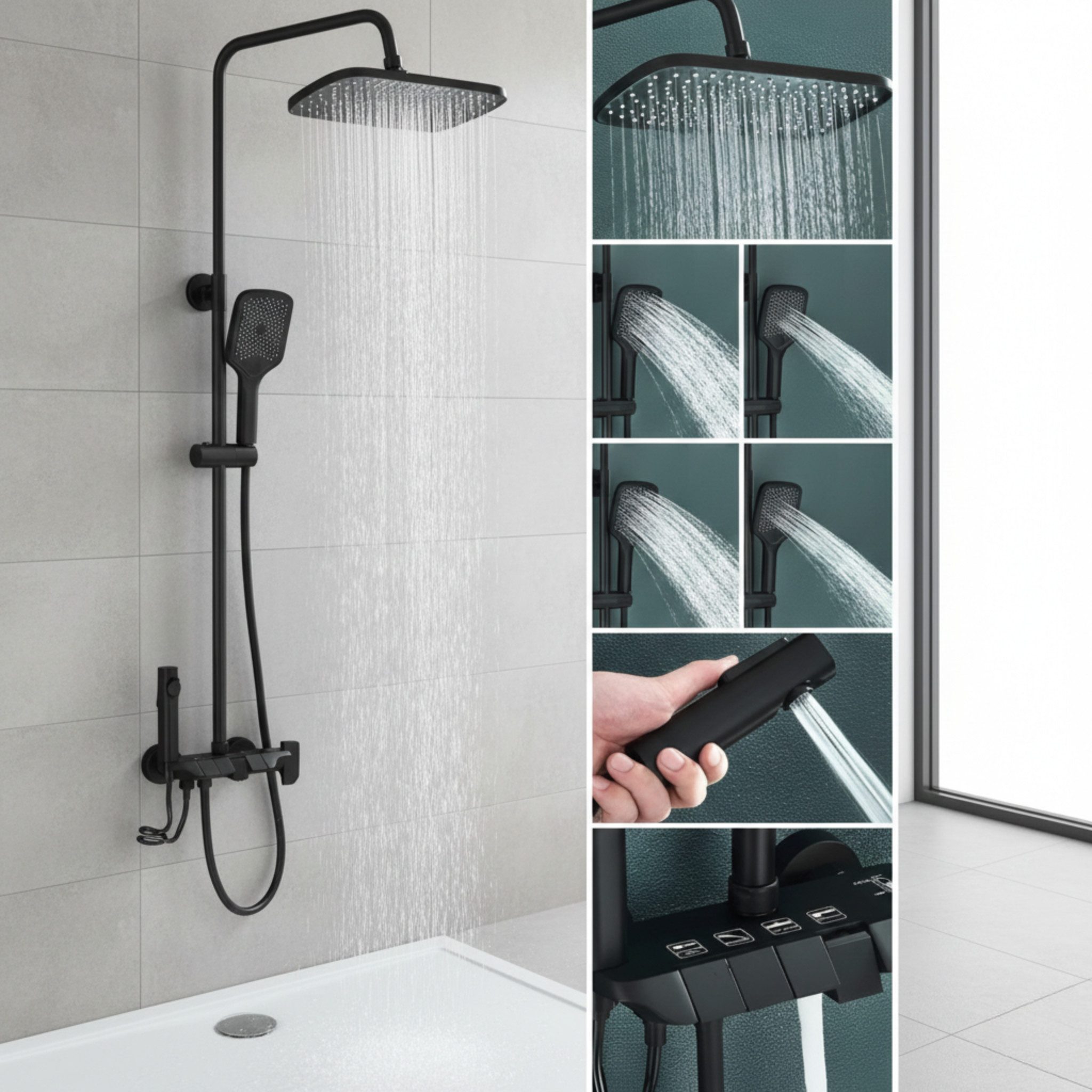 LuxaSteel Duschsystem Duschsystem mit digitaler Temperaturanzeige, Regendusche nachrüsten, 5 Strahlart(en), Komplett-Set, Regendusche Duschsystem, höhenverstelbar, neigbar, mit Display