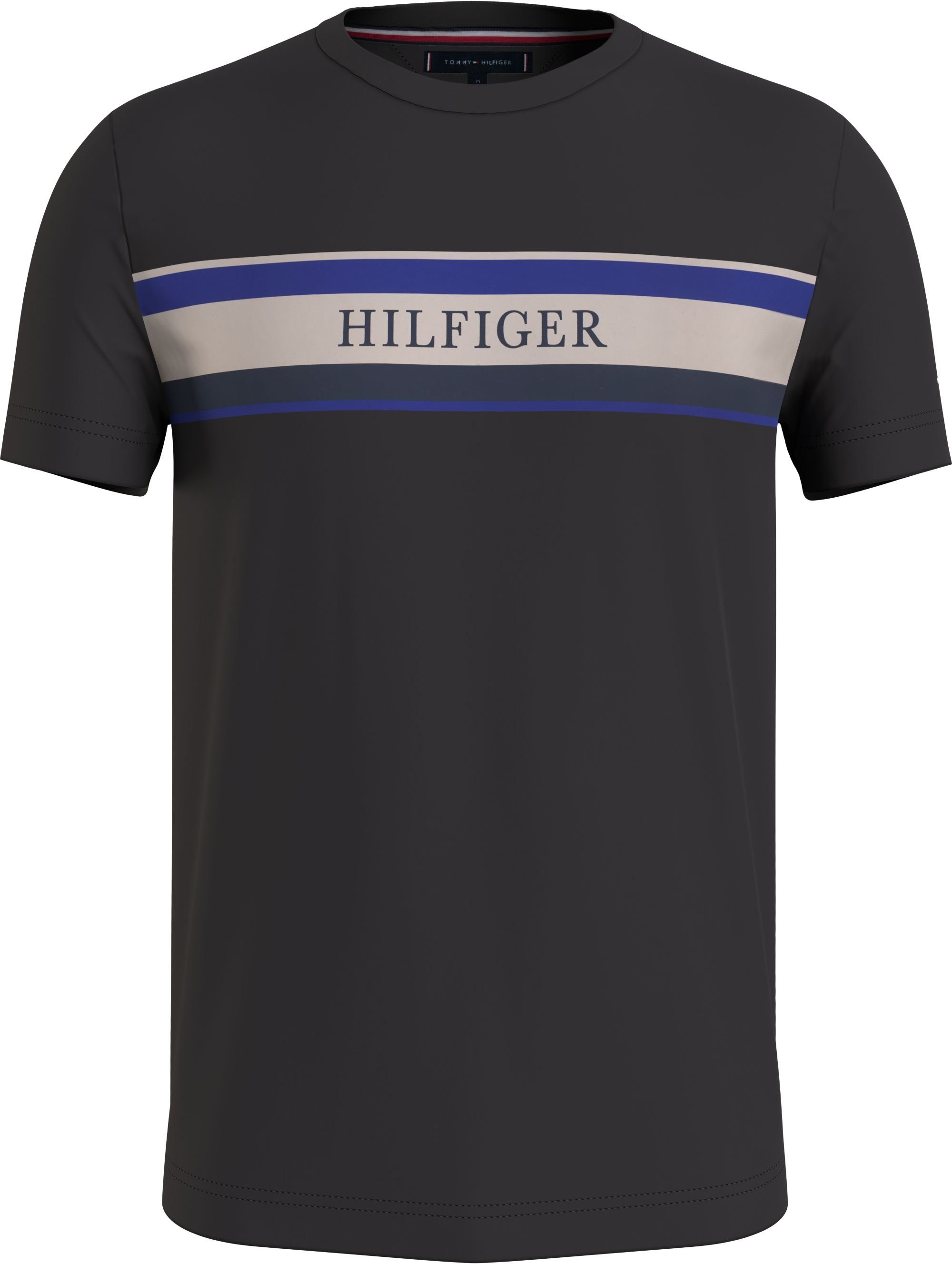 Tommy Hilfiger T-Shirt CHEST HILFIGER STRIPE TEE mit Streifenprint auf der Brust schwarz