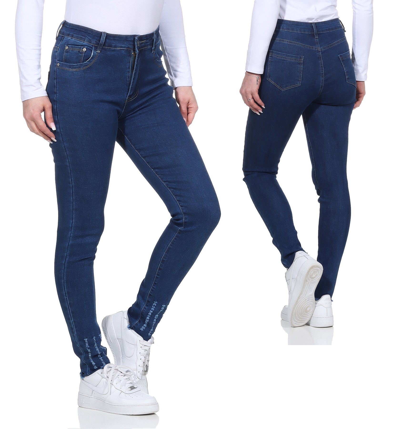 moderner Dunkelblau Distressed Look für Damen Look Stretch Jeanshosen Aurela 5-Pocket-Jeans Jeans Destroyed Damenmode