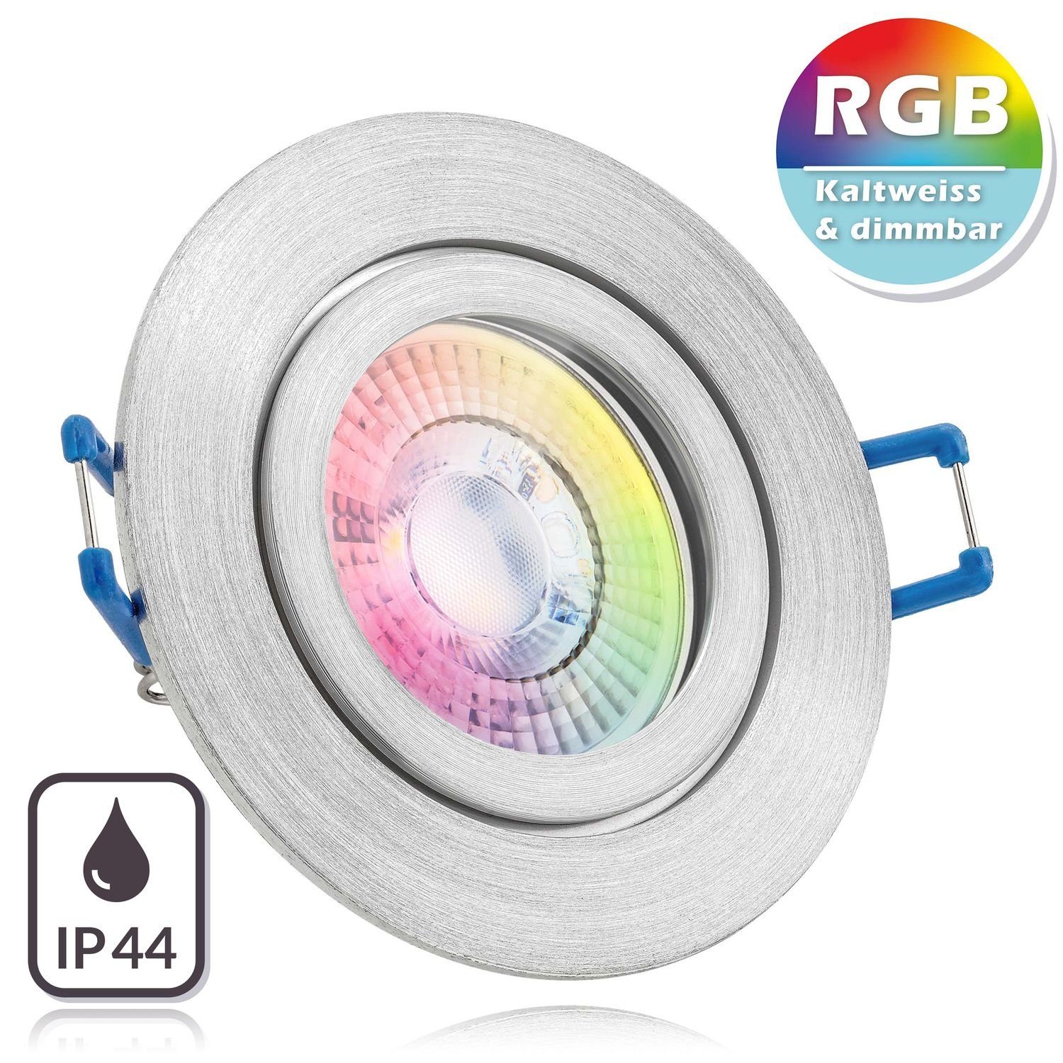 Einbaustrahler LED mit Set natur IP44 in extra RGB LED flach aluminium Einbaustrahler 3W LEDANDO